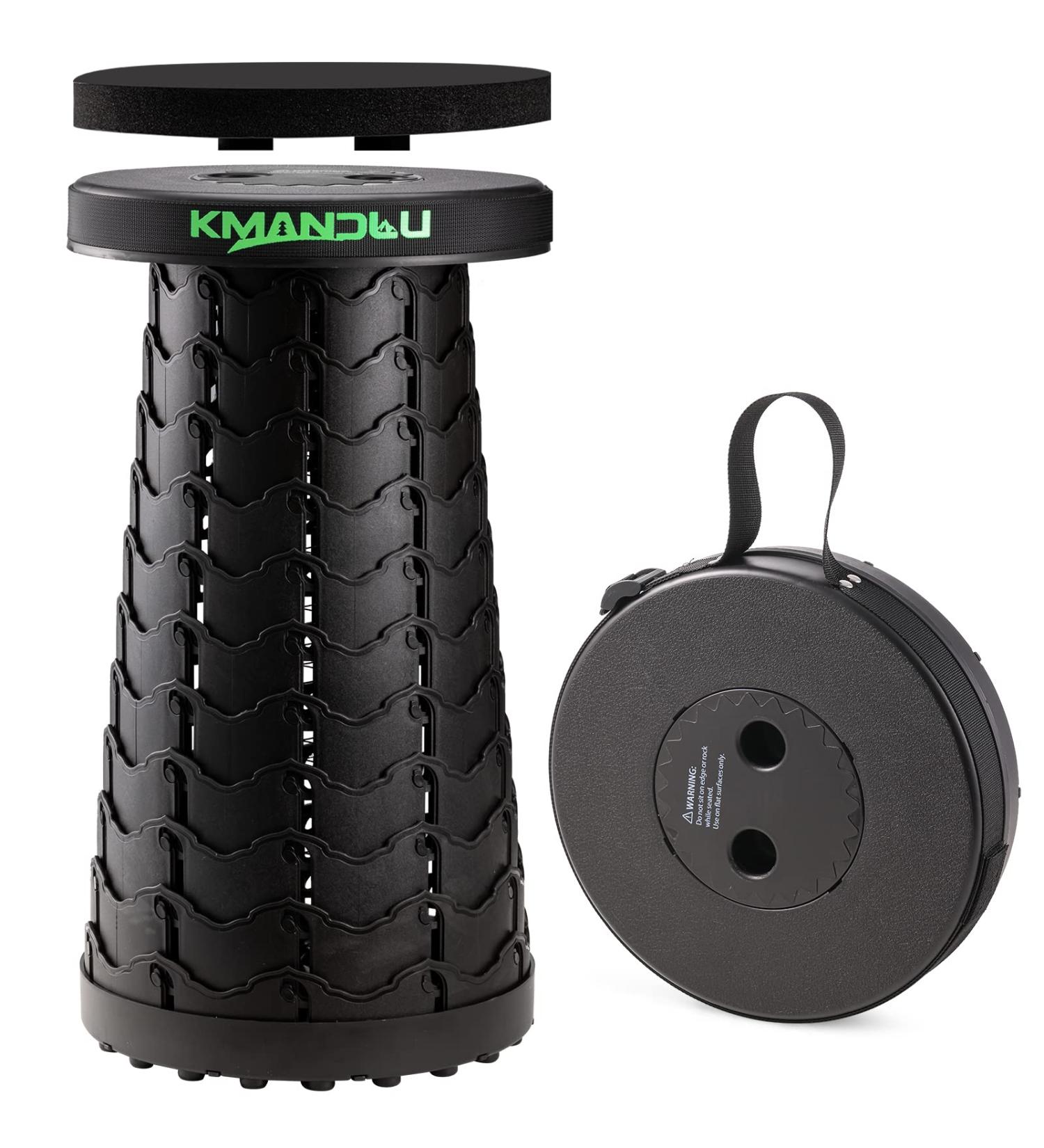 KMANDLU Upgraded Folding Camping Stool with Seat Cushion - Lightweight & Portable Telescoping Stool for Camping, Fishing, Hiking, Travel - Adjustable Plastic Stool - Max Load 405 lbs - Black - Buy Online on GoSupps.com