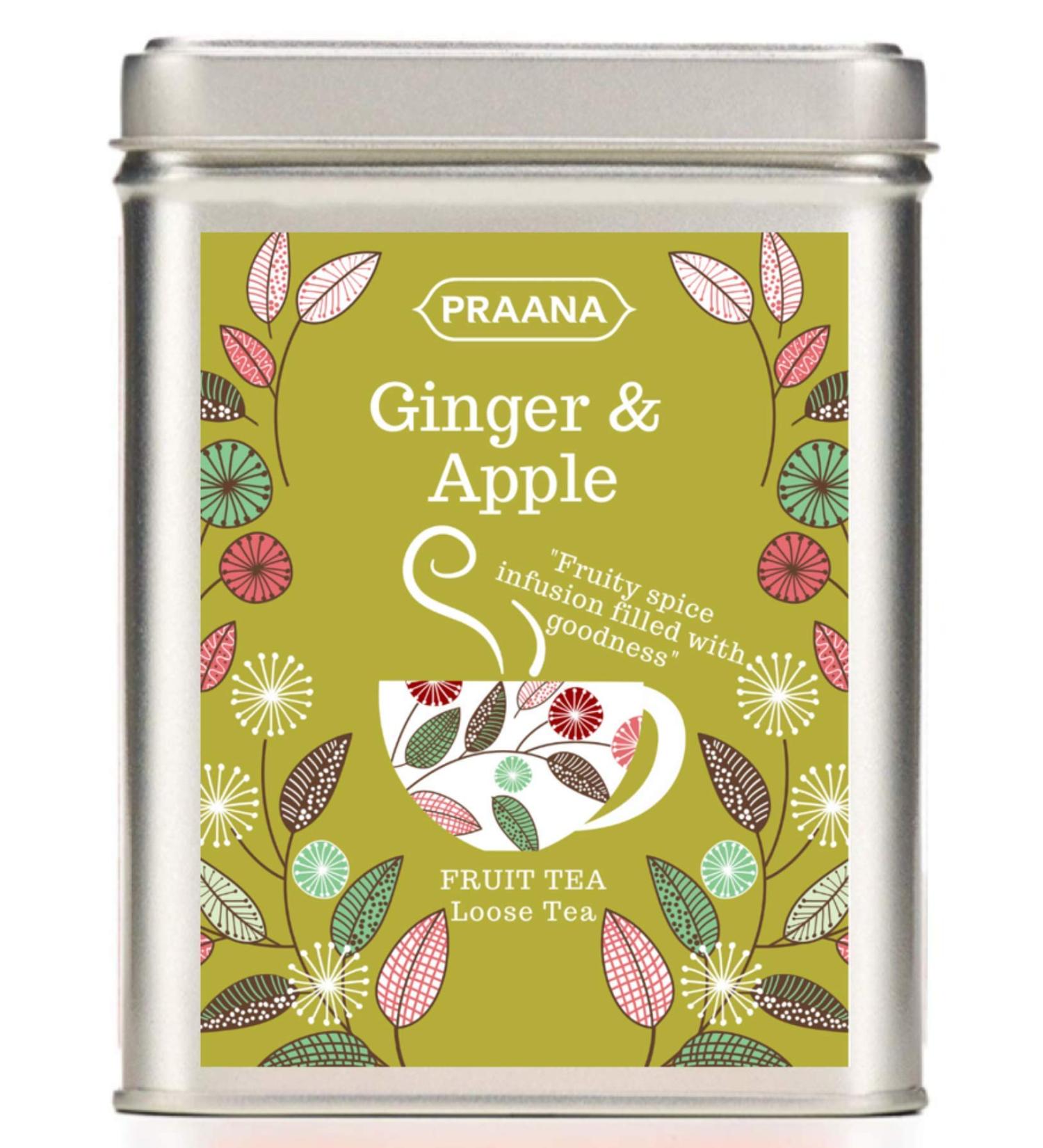 PRAANA TEA Ginger and Apple Fruit Infusion Gift Tin 100 g