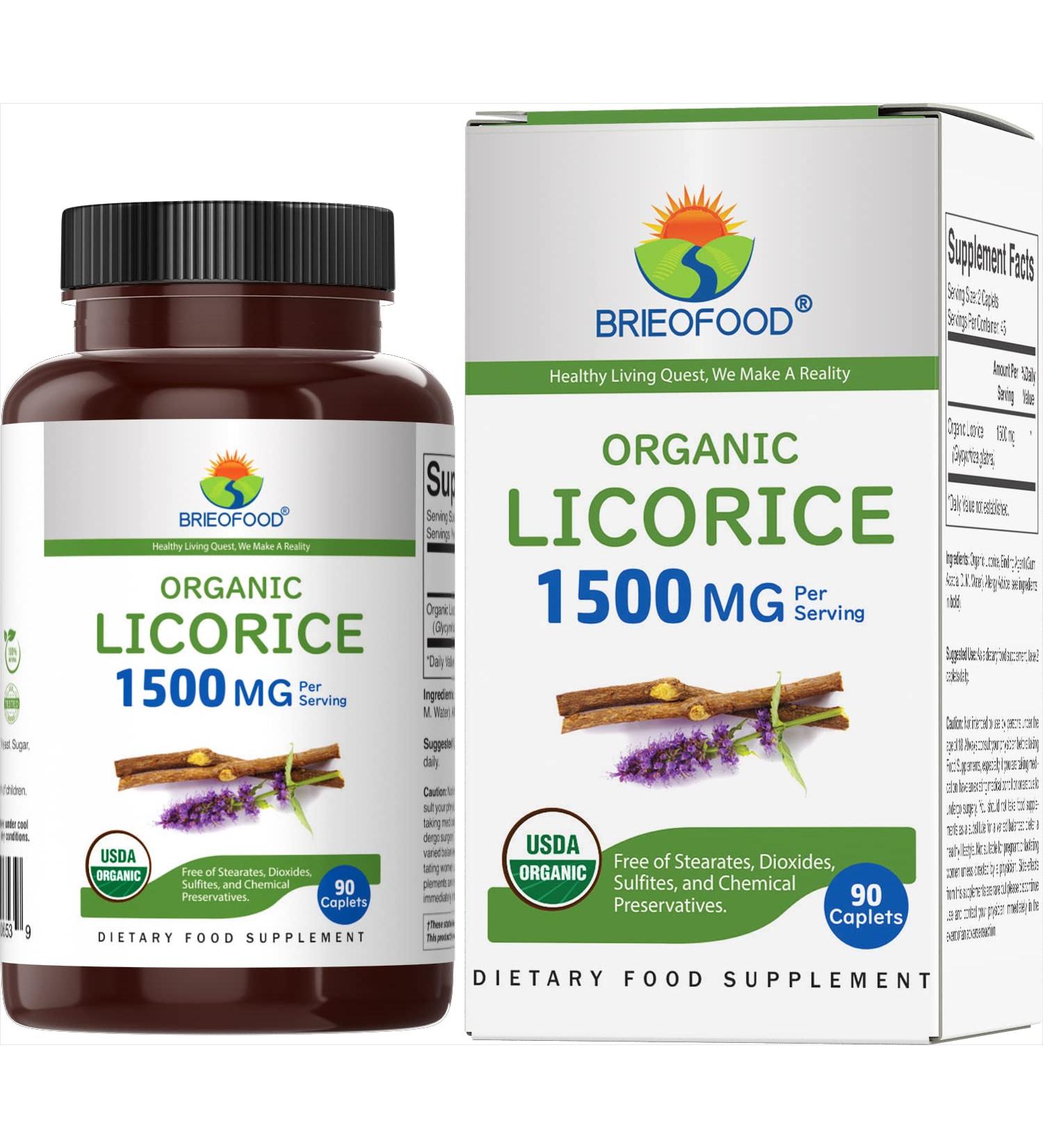 Brieofood Organic Licorice 1500mg - 45 Servings, Vegetarian & Gluten Free - 90 Tablets - Buy Online on GoSupps.com
