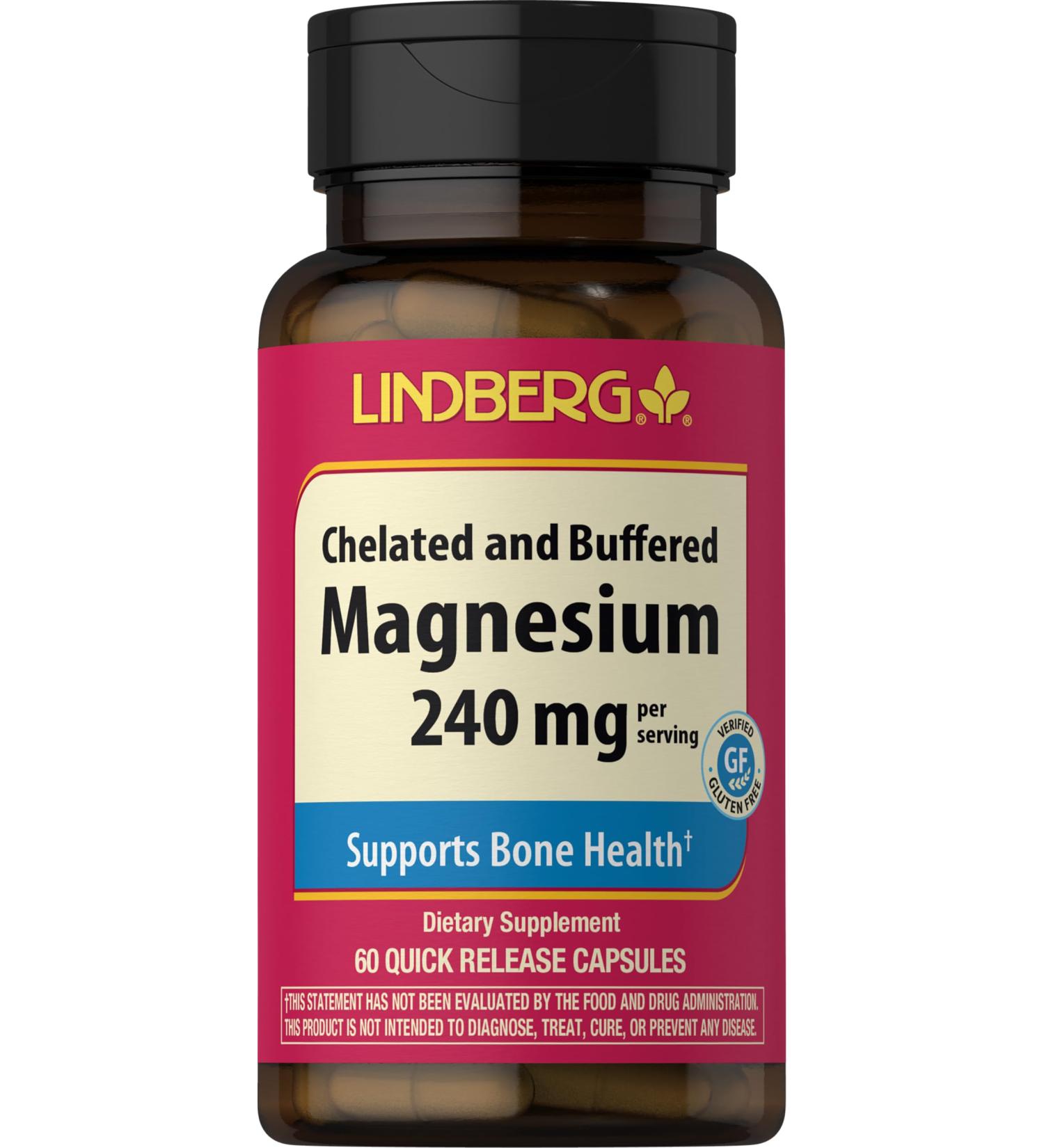 Piping Rock Magnesium Supplement for Women and Men | 240 mg | 60 Capsules | Buffered Chelate | Non-GMO Gluten Free | by Lindberg - Buy Online on GoSupps.com