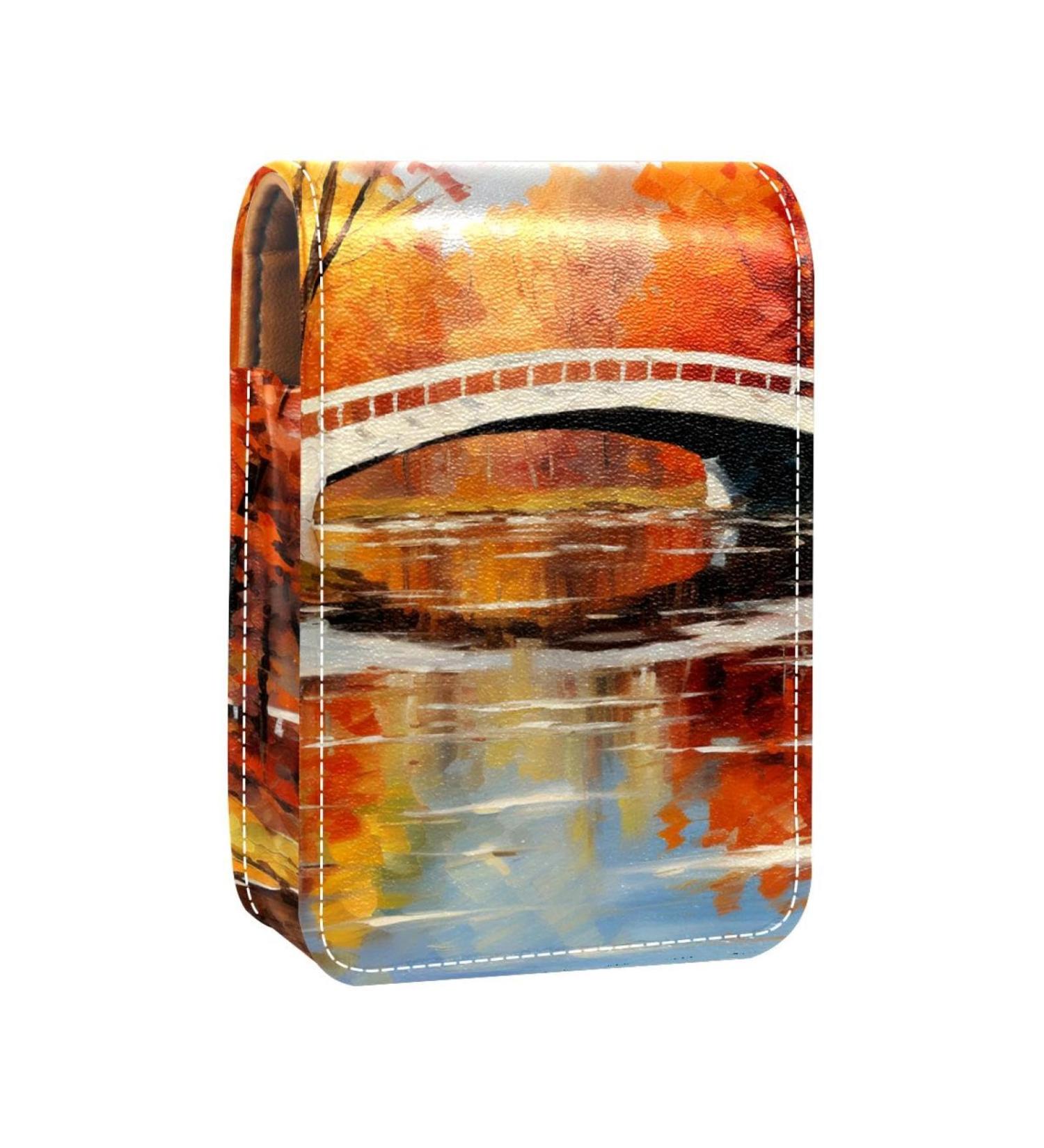 Travel Lipstick Organizer Case - Portable Makeup Bag with Mirror | Autumn Color Painting | Shop Internationally - Buy Online on GoSupps.com