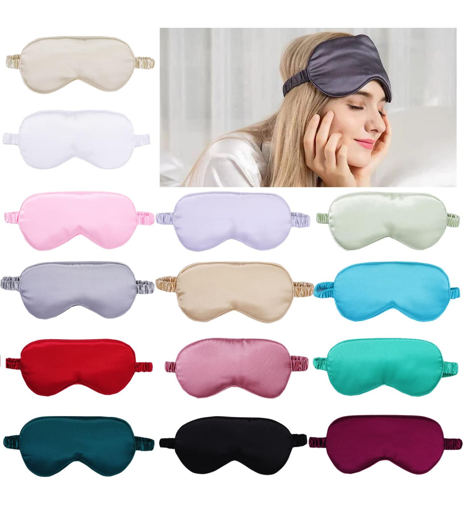 14PCS Satin Sleep Eye Masks for Women Men - Soft Blindfold Eyeshade with Elastic Strap - Buy Online on GoSupps.com