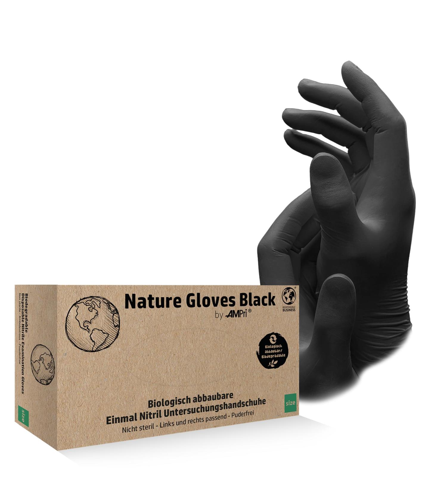 Ampri Biodegradable Nitrile Gloves - Black Powder-Free XS Size 100 Pieces/Box | Eco-Friendly Nature Gloves by Med-Comfort - Buy Online on GoSupps.com