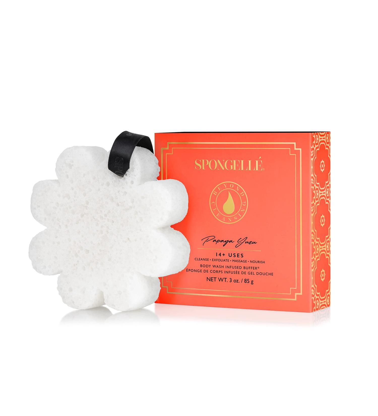 Spongell Boxed Flower Shower Gel Infused Body Buffer - Papaya Yuzu | Exfoliating Sponge - Buy Online on GoSupps.com
