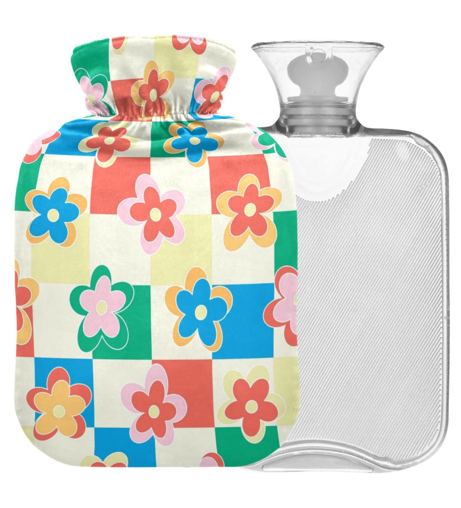 NAANLE 2L Hot Water Bottle with Checkered Floral Cover - Pain Relief & Heat Therapy for Back Neck Hands & Feet - Buy Online on GoSupps.com