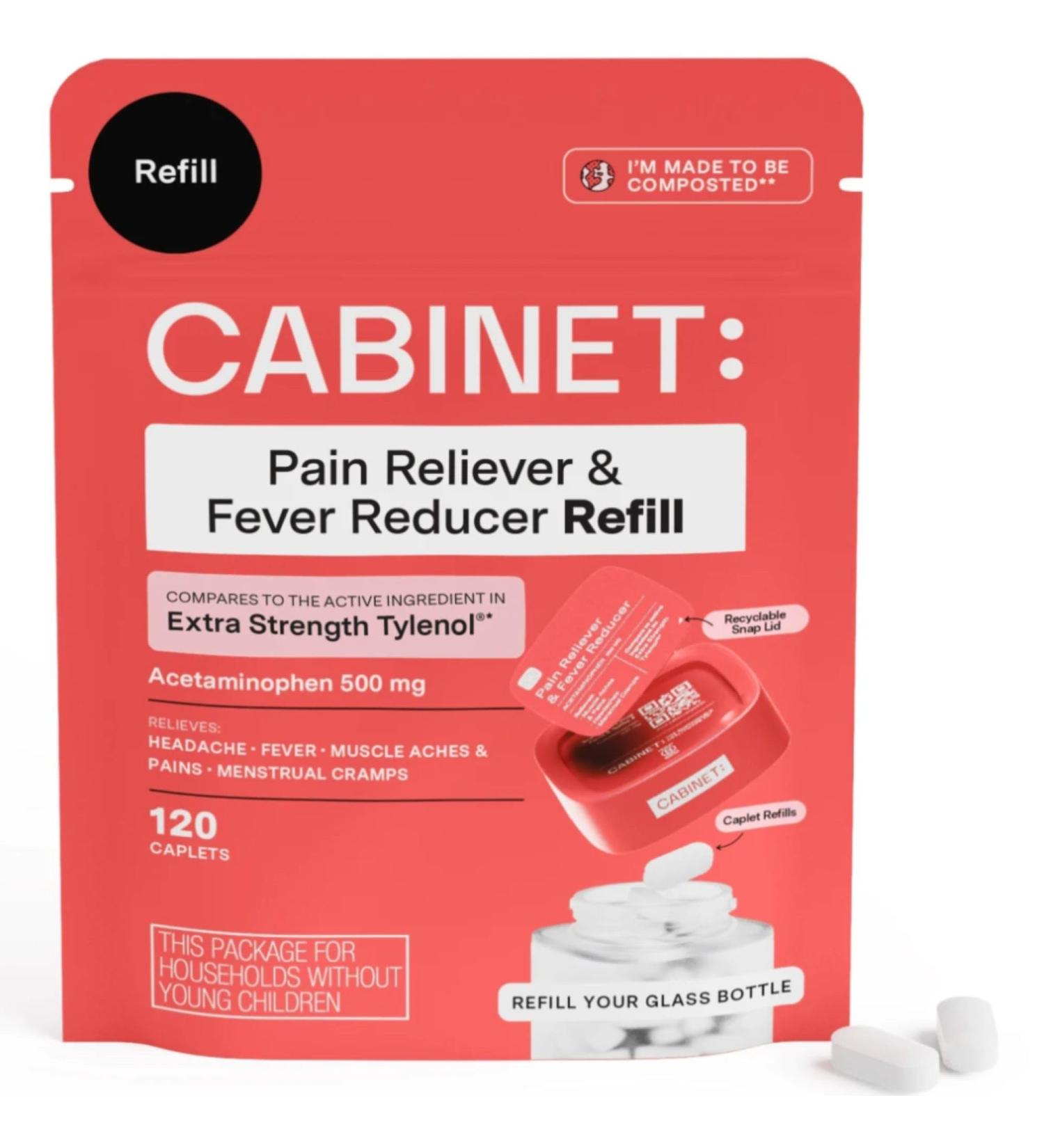 Cabinet: 500mg Acetaminophen for Headache Relief Toothaches Sore Throat and Fever Reducer 120 Tablets (Refill Pouch) - Buy Online on GoSupps.com