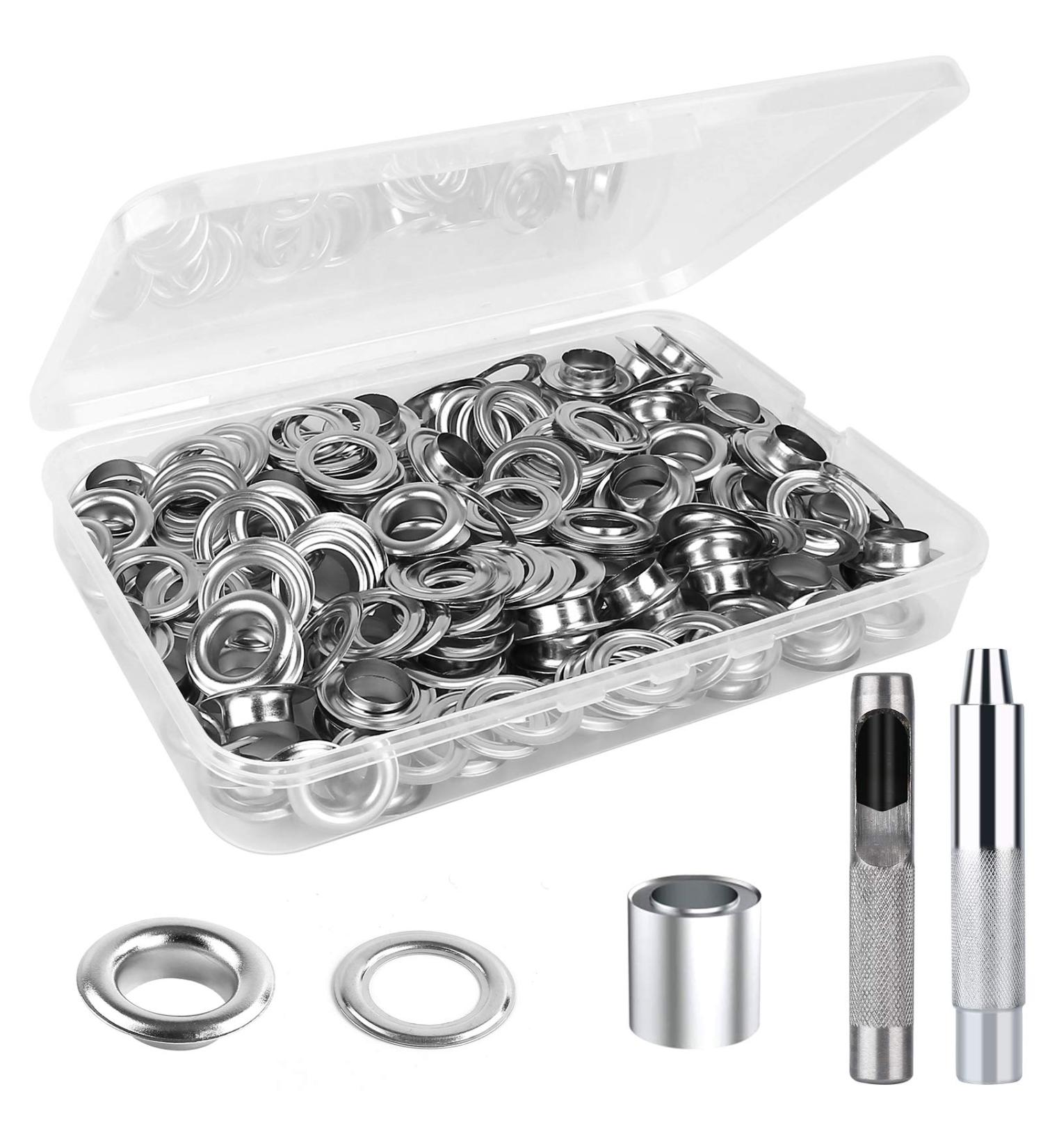 UUBAAR 100 Sets Grommet Kit  Thickened Eyelet Kit 1/2 Inch  Silver Grommet Tool Kit  Eyelets for Fabric  Metal Grommets for Fabric  Tarps  Leather  Clothing  Eyelet Tool  with 3PCS Installation Tools 1/ 2 Inch Inside Diameter - Buy Online on GoSupps.com