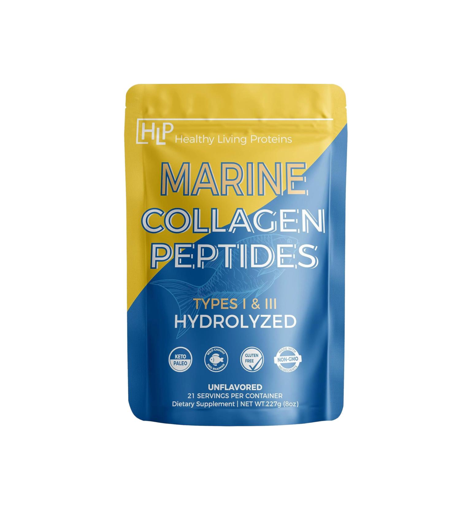 Healthy Living Proteins | Marine Collagen Peptides Type 1 & 111 | 24g Fish Protein Naturally Sourced Wild Fish Non-GMO | Keto & Paleo Gluten Free Kosher | Unflavored Powder (8 oz) - Buy Online on GoSupps.com