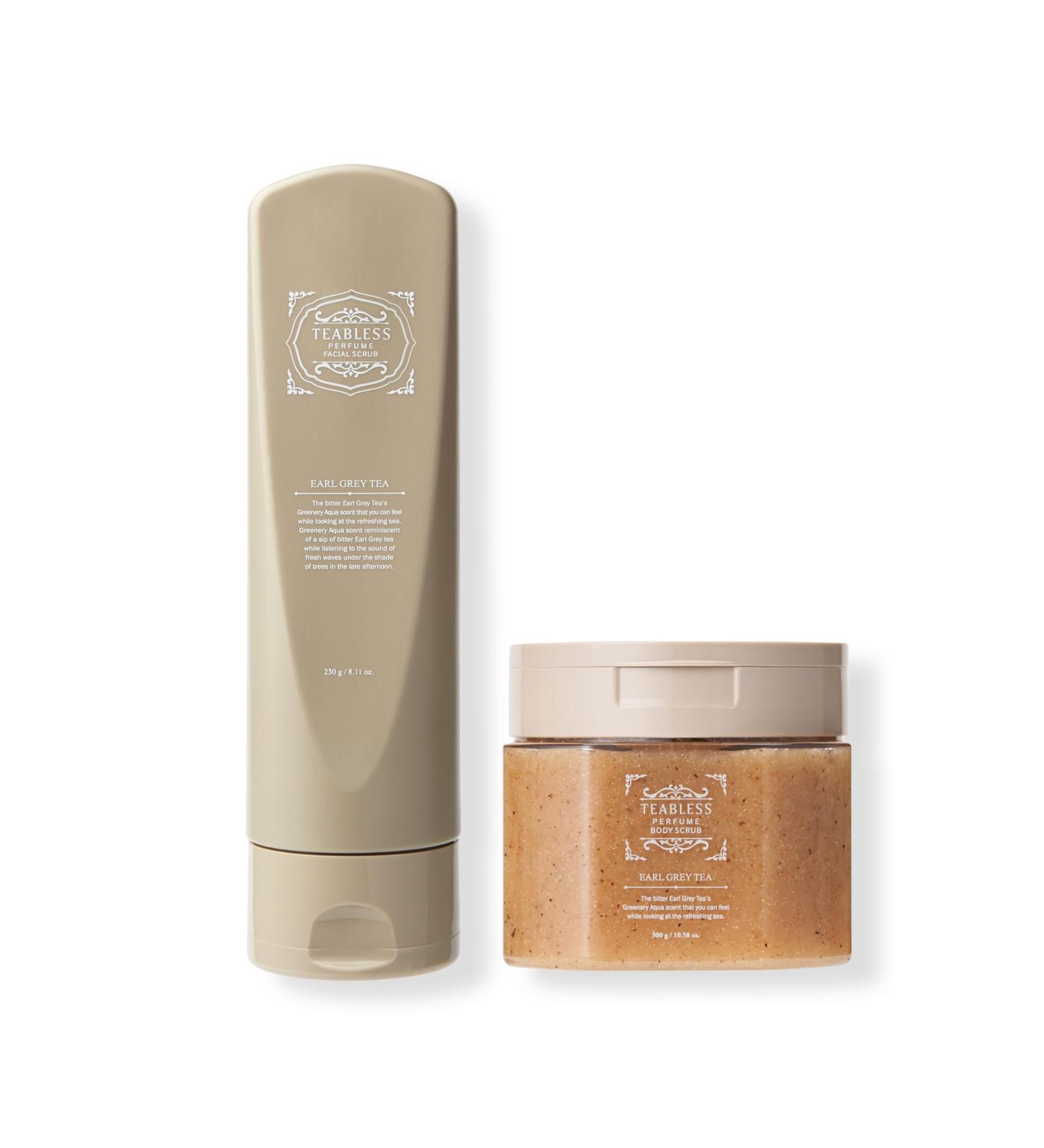 TEABLESS Earl Grey Tea Perfumed Body & Facial Scrub Duo Set Gentle Exfoliating & Hydrating for Sensitive Skin Hypoallergenic Scrub Care Greenery aqua Scent Vegan Korean Skin Care - Buy Online on GoSupps.com