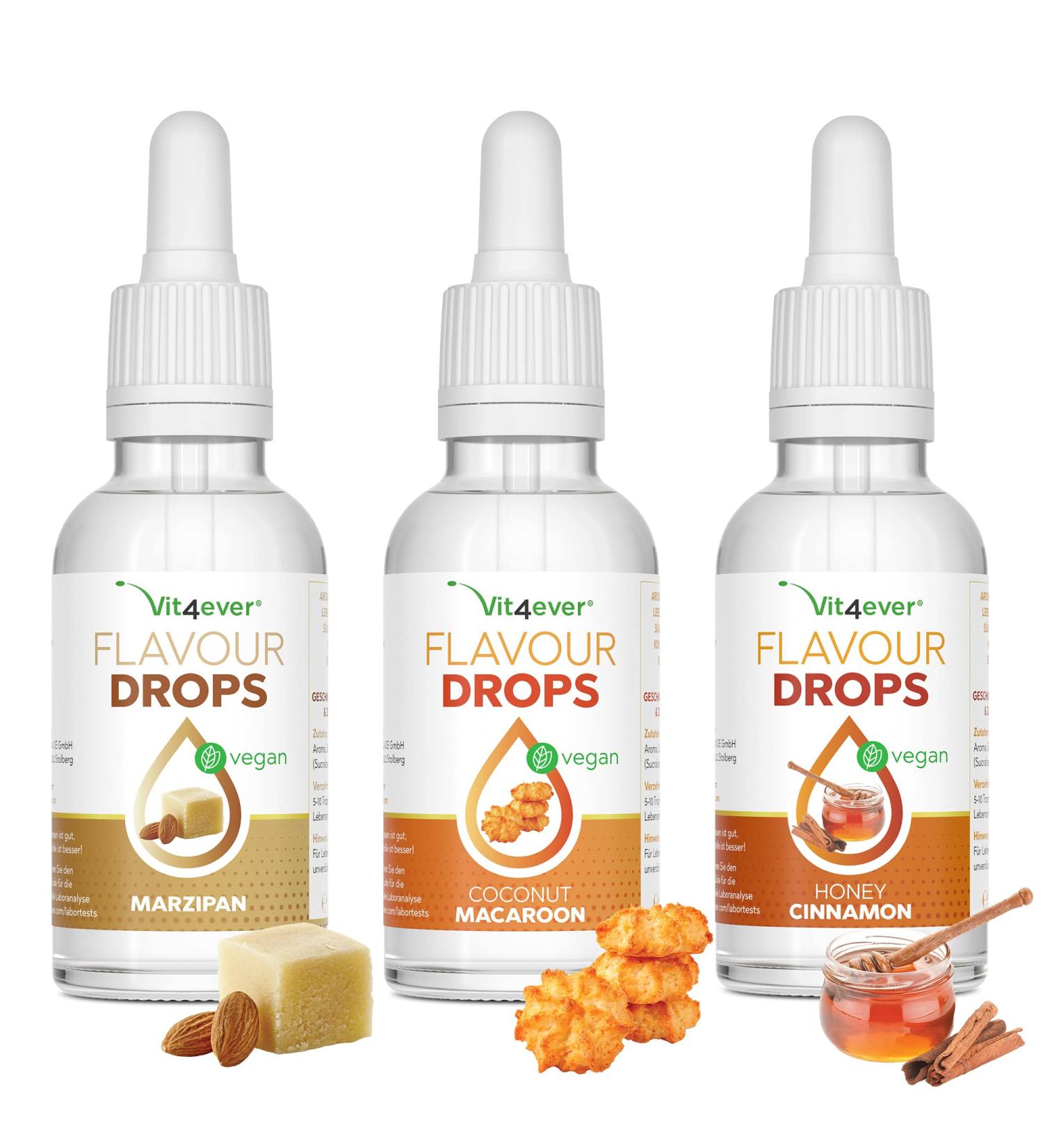 Buy Flavor Drops Bundle Winter Dream 1 - 3x50ml - Calorie-Free Marzipan Coconut Macaroon Honey Cinnamon - International Shipping Available - Buy Online on GoSupps.com