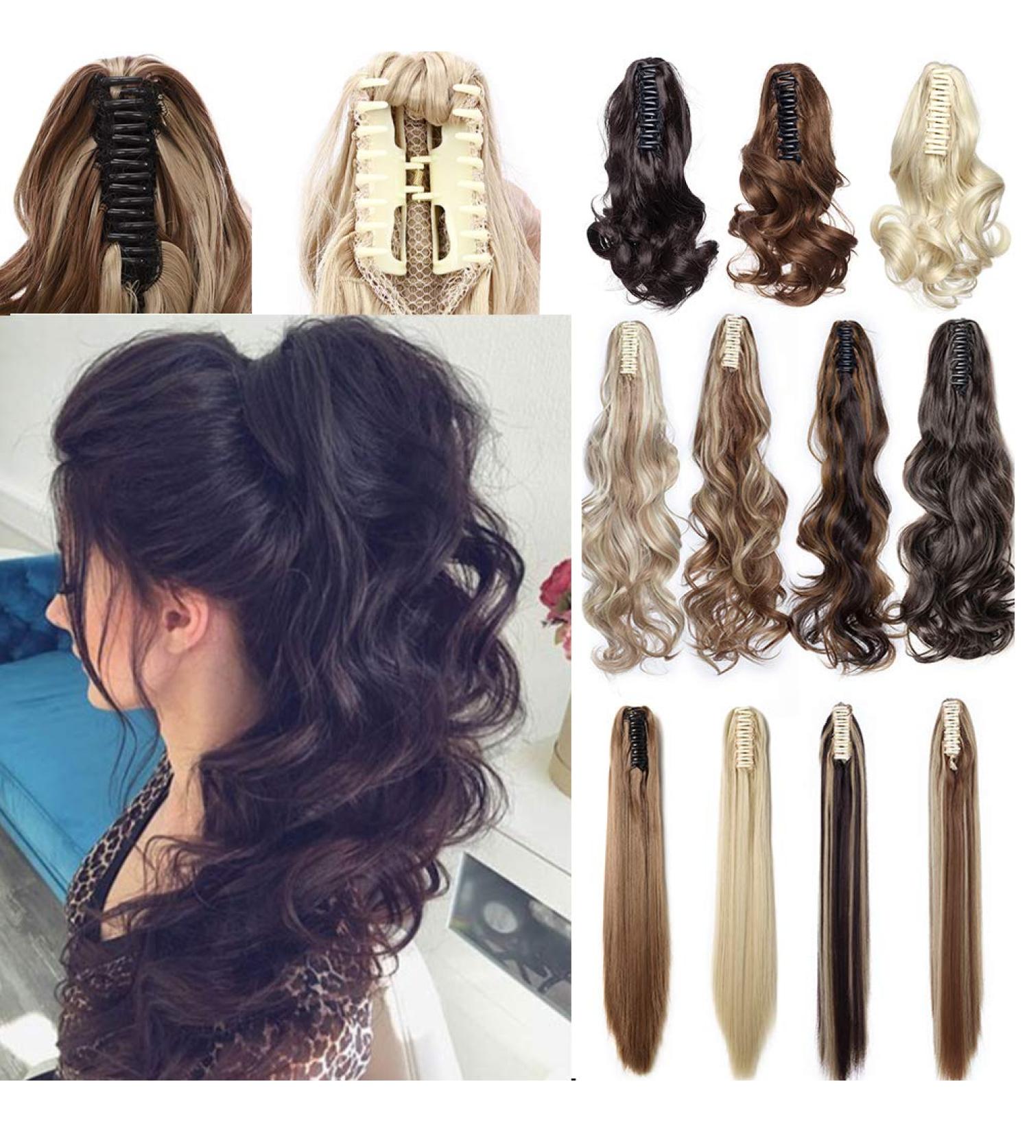 Claw Clip Ponytail Hair Extension: Synthetic Wavy Curly Hairpiece 18inch - Natural Black - Buy Online on GoSupps.com