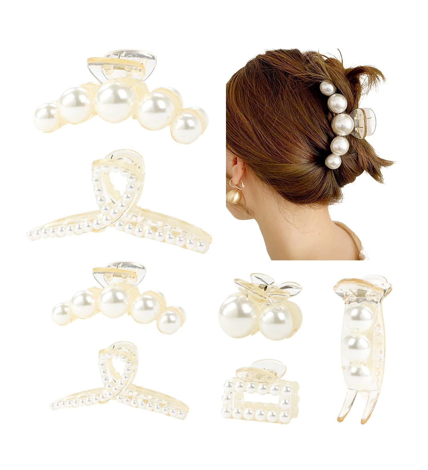 inSowni 7 Pack Pearl Hair Claw Clips - Elegant White Non Slip Barrettes for Women & Girls - Wedding Bridal Hair Accessories - Korean Style Grip Clamps - Buy Online on GoSupps.com