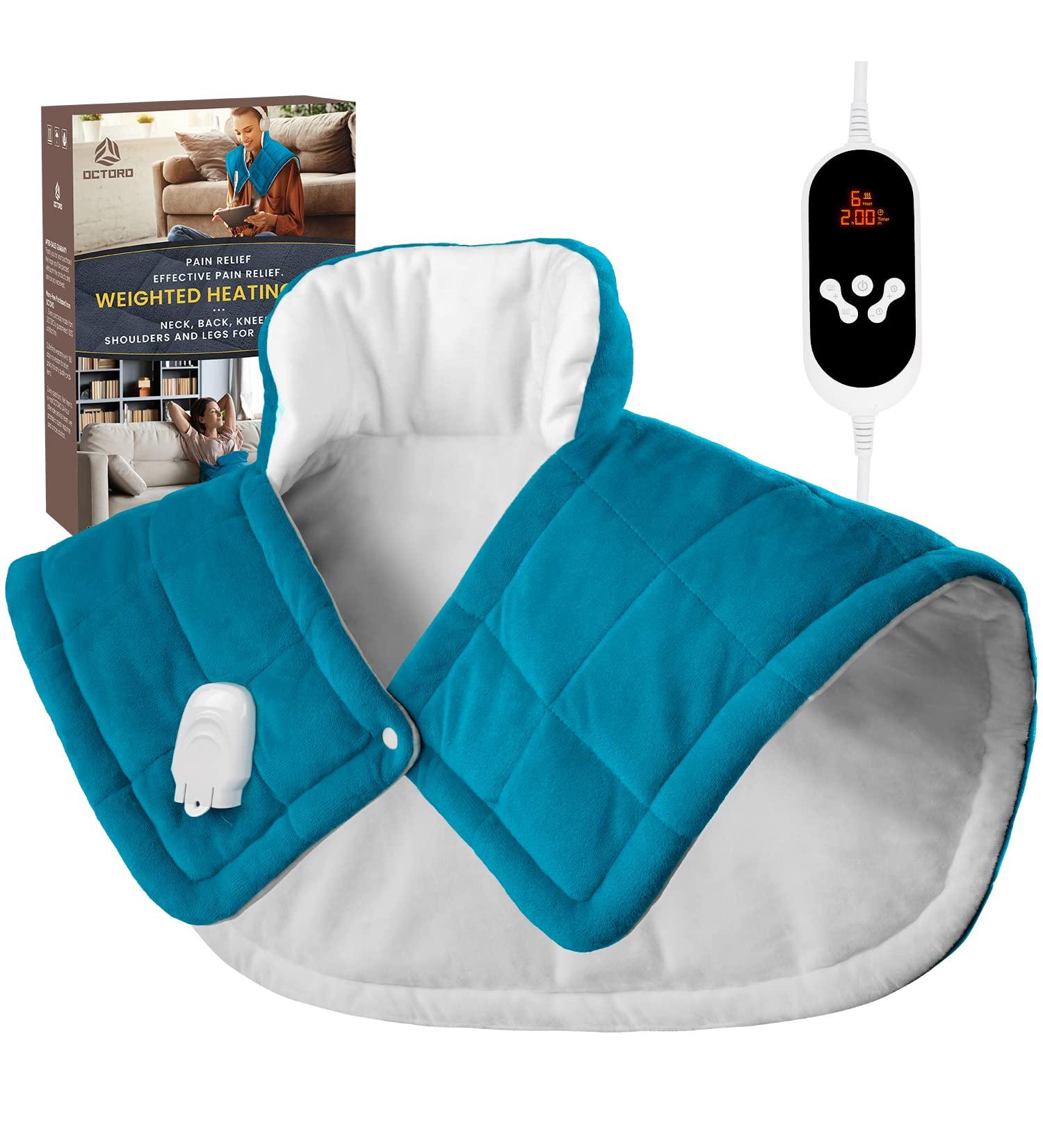 Large Weighted Heating Pad for Neck and Shoulders Pain Relief - Fast Heating, 6 Heat Levels, 4 Time Settings - Blue - 22x22 - Perfect Gift for Women, Men, Mom, Dad - Buy Online on GoSupps.com