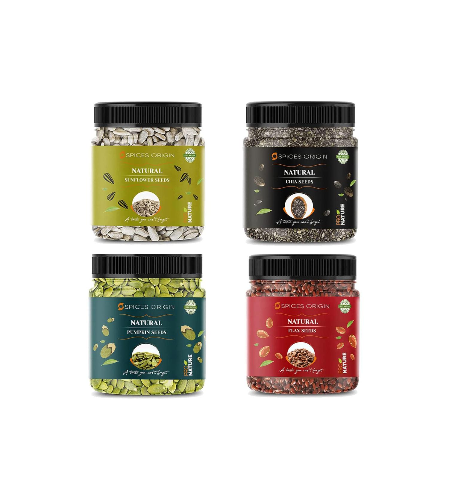 Spices Origin Raw Pumpkin - 250g Sunflower - 250g Flax - 250g Chia Seeds - 250g | Immunity Combo | All Premium_Packing May Vary - Buy Online on GoSupps.com