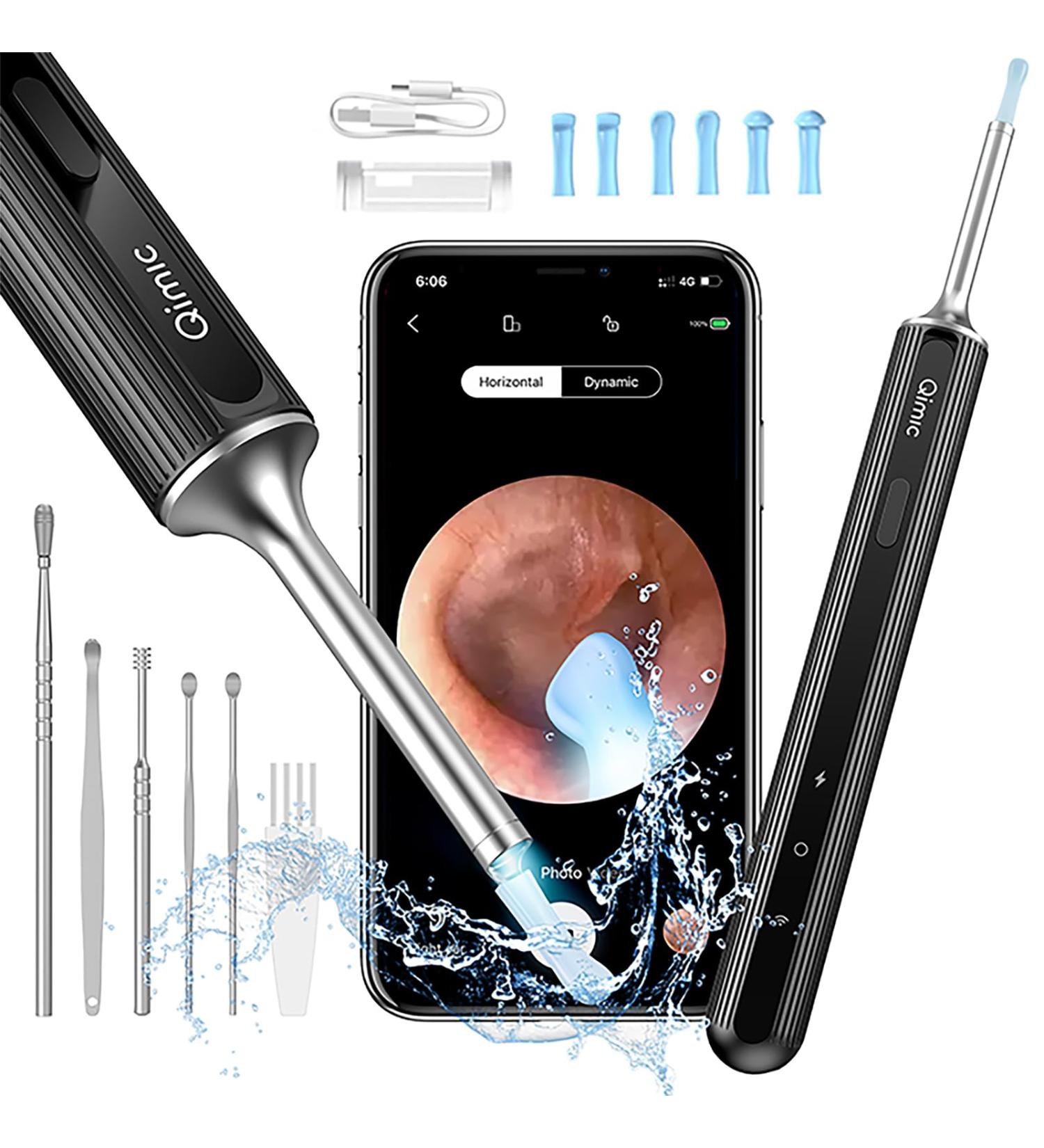 Qimic 1080P FHD Wireless Ear Wax Remover Camera | Ear Cleaner Kit with 6 LED Lights | Visual Otoscope for Adults, Kids & Pets - Black - Buy Online on GoSupps.com