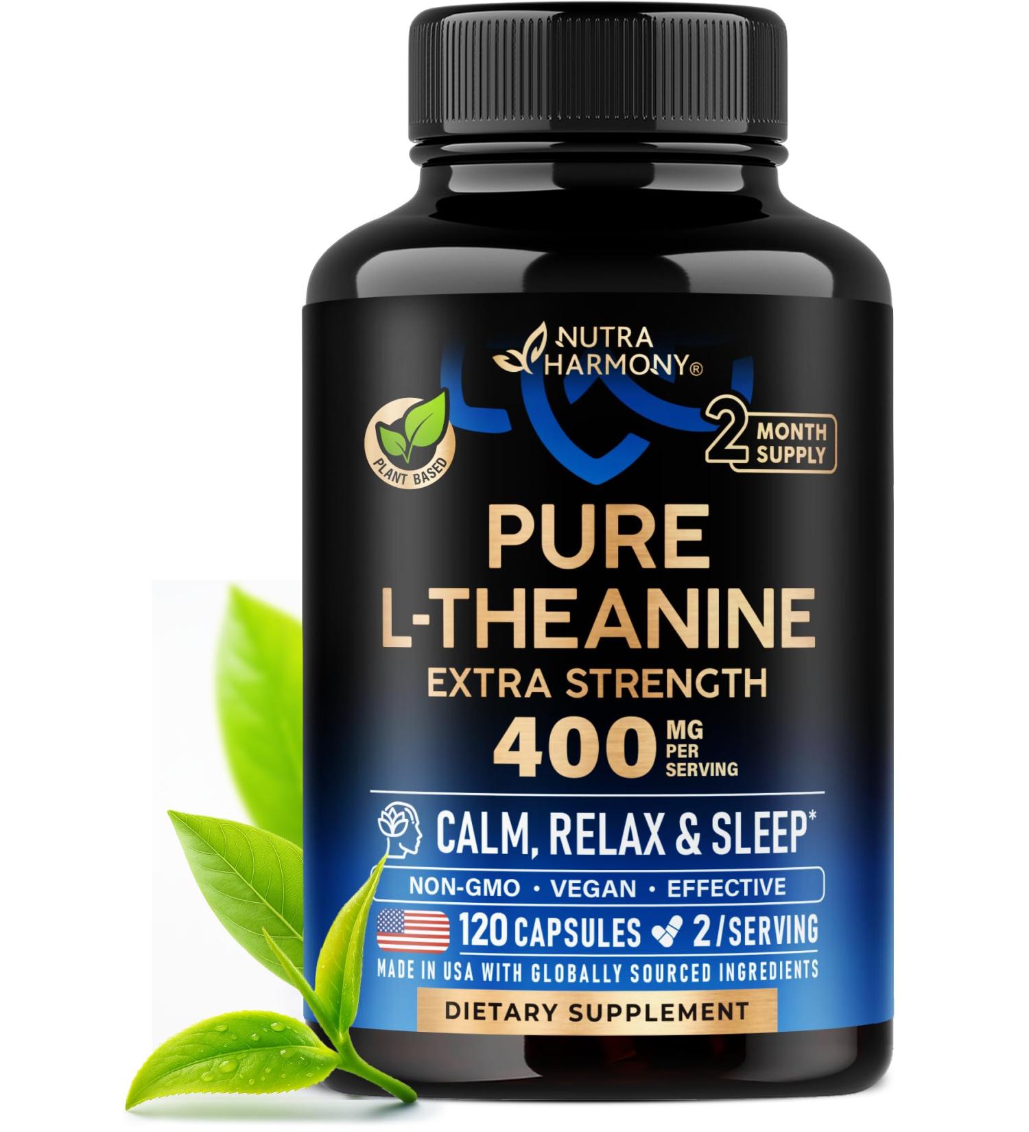 L Theanine 400 mg | L-Theanine Stress Relief | Extra Strength Supplement | Made in USA | Relaxation Sleep & Calm Support | For Men & Women | Plant Based Non-GMO & Gluten-Free | 120 Vegan Capsules 120 Count (Pack of 1) - Buy Online on GoSupps.com
