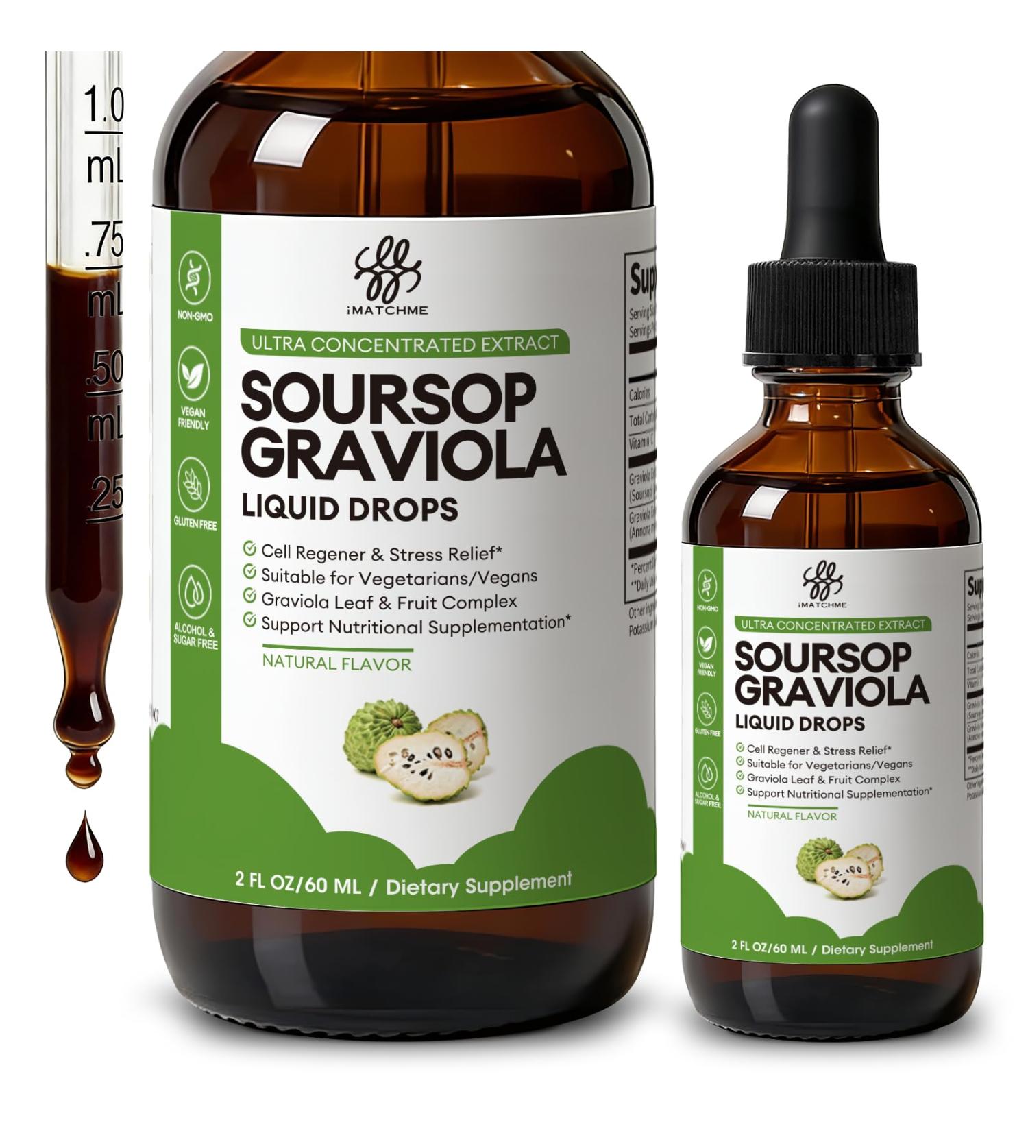 iMATCHME Soursop Graviola Liquid Drop for Cell Support & Regeneration, Immune System and Gut Health Support, Pure Soursop Bitters Liquid, High Absorption, Sugar/Gluten Free, Natural Flavor, 2 Fl Oz Original 2 Fl Oz (Pack of  - Buy Online on GoSupps.com
