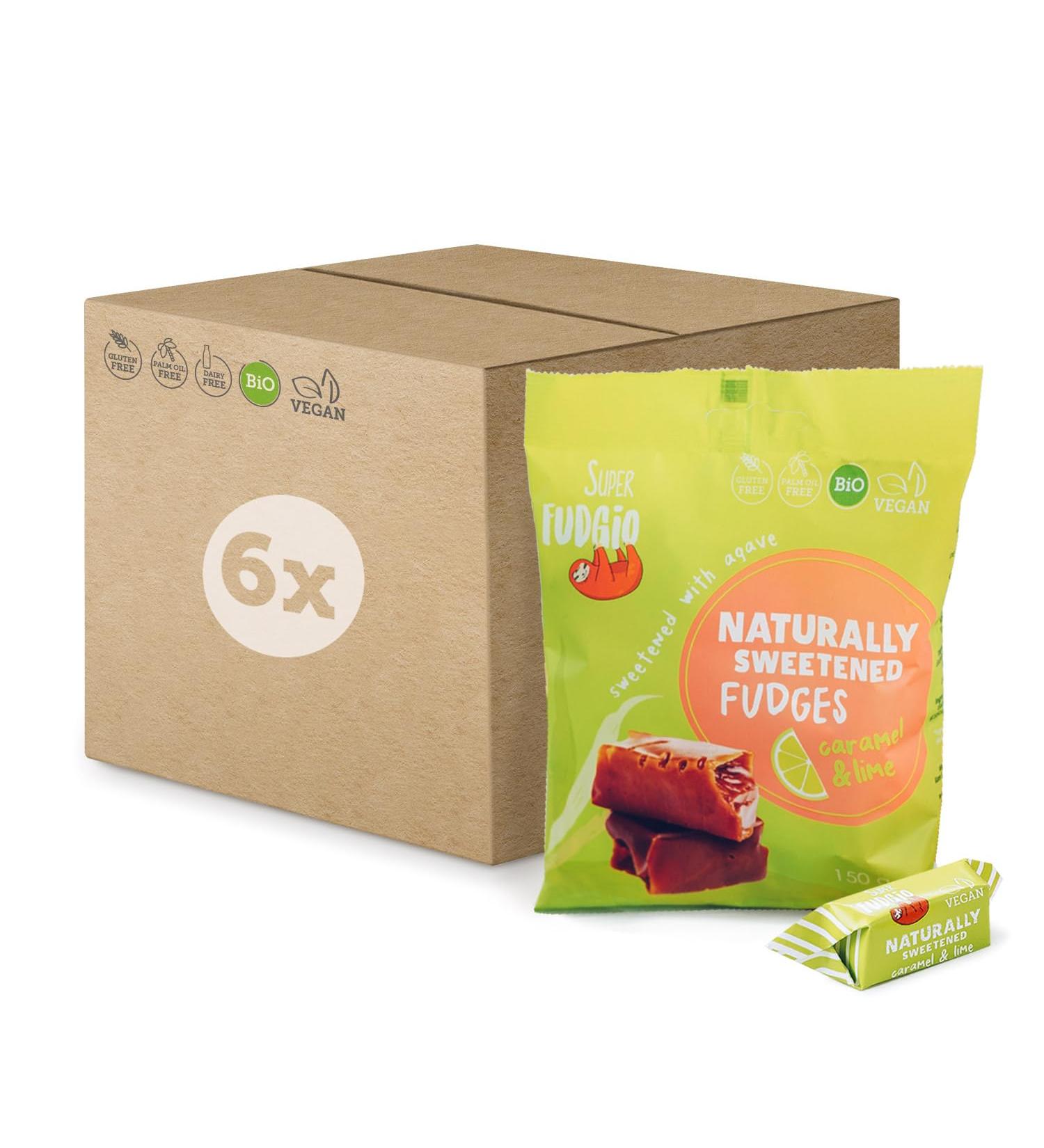 Super Fudgio Bio Bonbons - Vegan Gluten-Free Caramel & Lime Candies | Organic Coconut Milk & Sugar | 6x150g Multipack - Buy Online on GoSupps.com