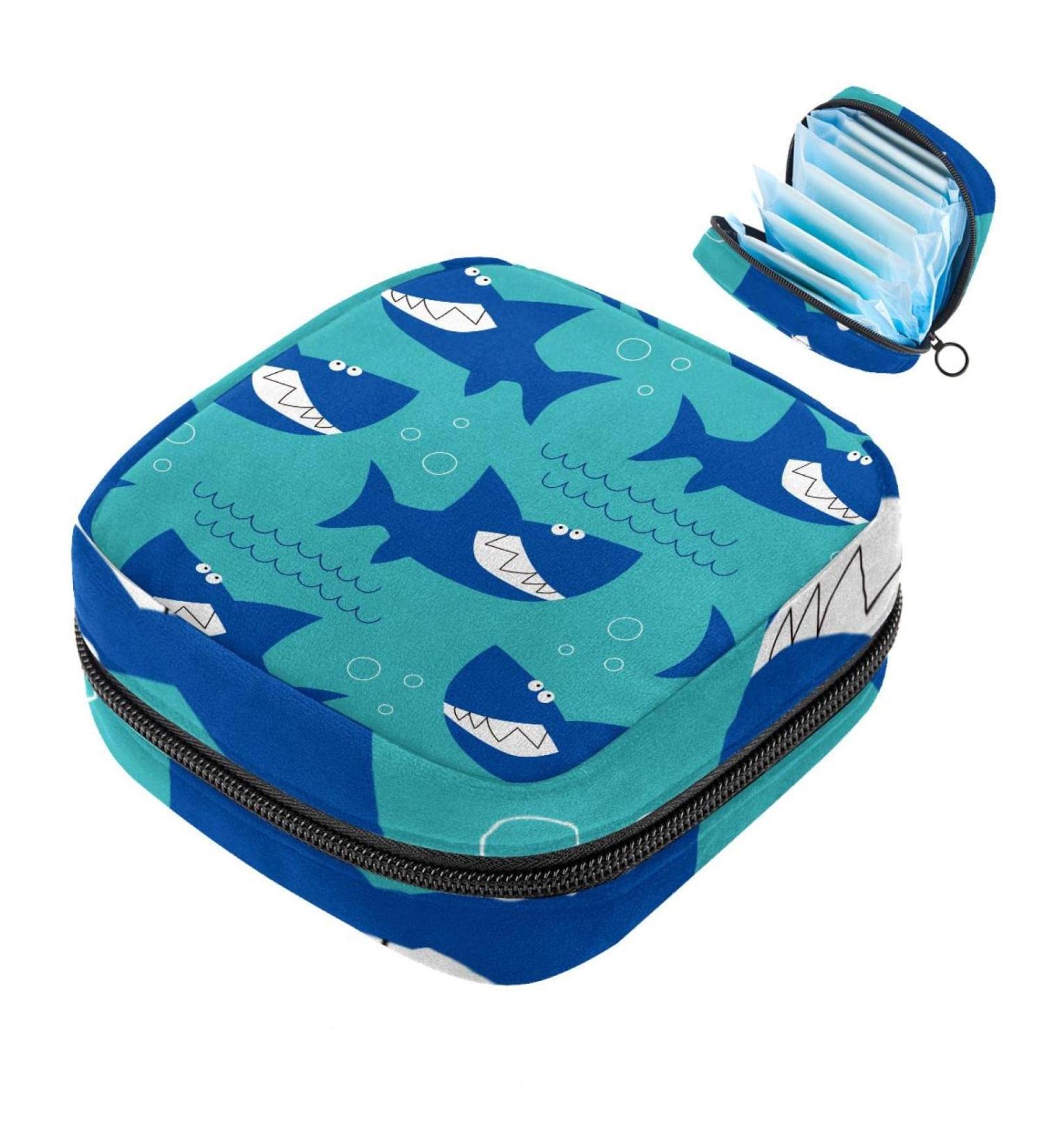 Ocean Sea Shark Pattern Menstrual Pad Bag - Portable Sanitary Napkins Storage for Girls & Women - Buy Online on GoSupps.com