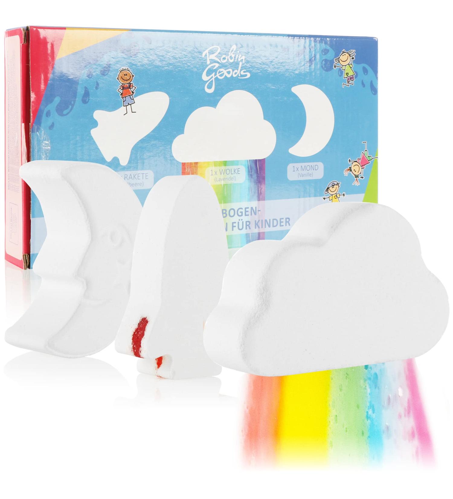 Robin Goods 3x Colorful Bath Bombs for Kids - Rocket Cloud & Moon - Rainbow Effect Spa & Wellness - Perfect Gift for Little Ones - Buy Online on GoSupps.com