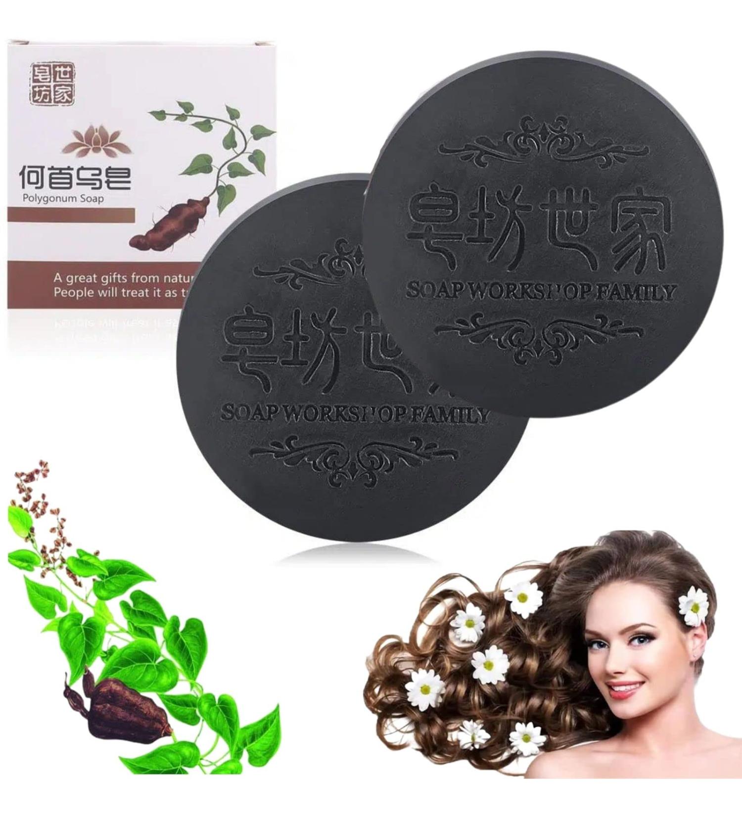 QUAAM Hira Darkening Shampoo Bar for Gray & Thick Hair | Promotes Hair Growth with Fallopia Multiflora (he shouwu) | 2PCS - Buy Online on GoSupps.com