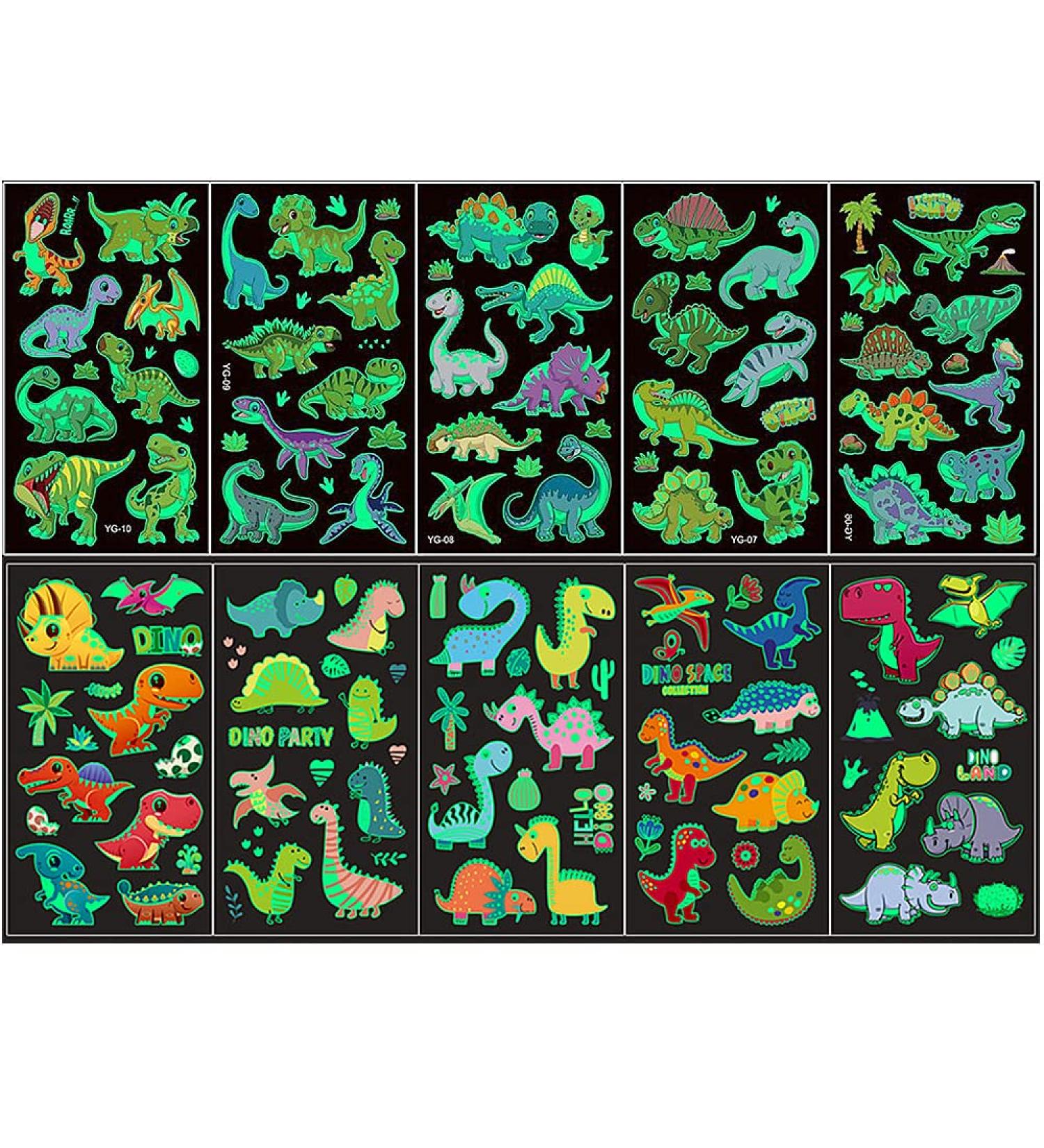 DOBST Luminous Temporary Tattoos for Kids 10 Sheets Mixed Styles Glow Dinosaur Waterproof Stickers Boys and Girls Party Birthday New Year Decorations Supplies Favors Gift Children (Dinosaur) - Buy Online on GoSupps.com