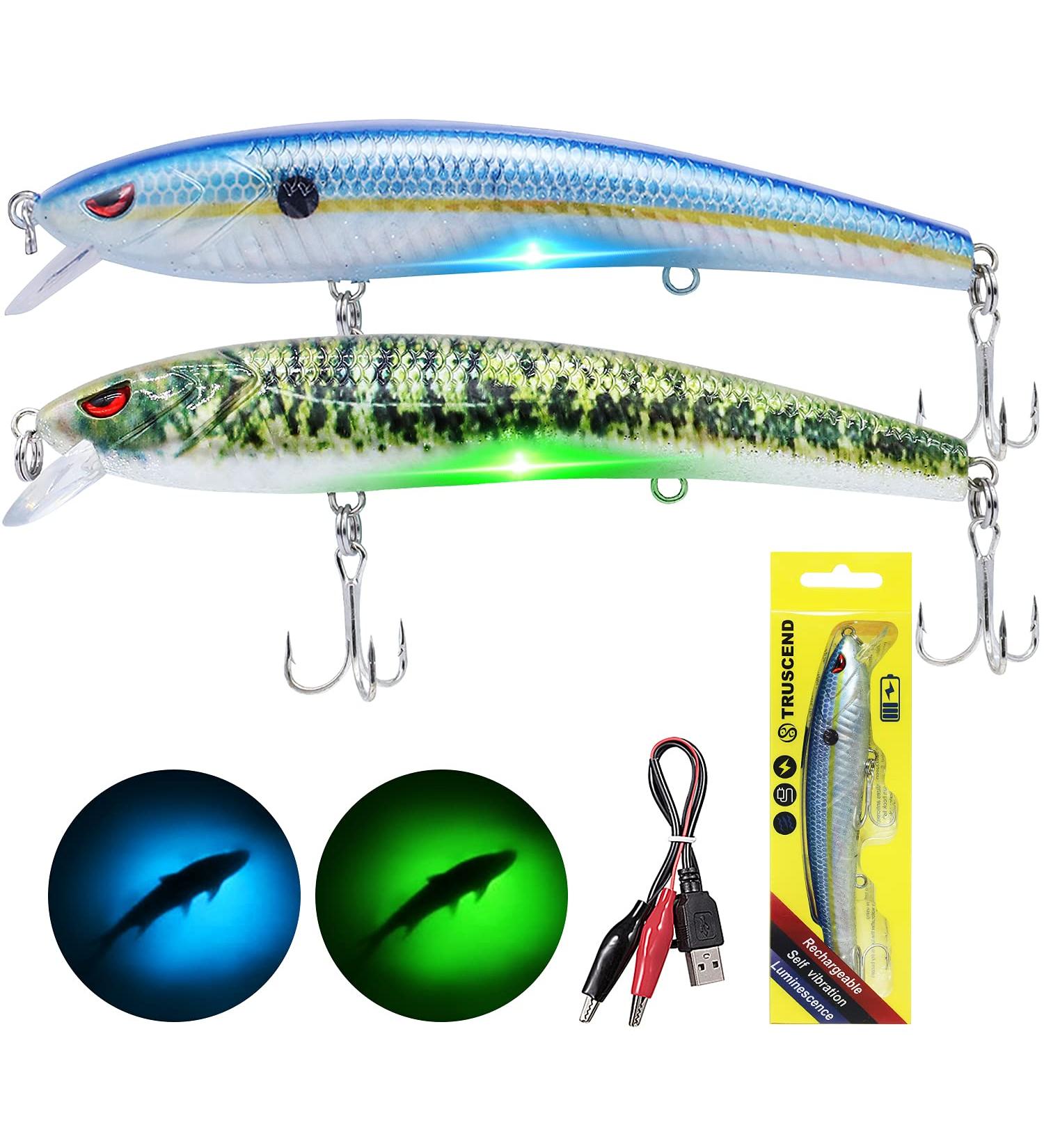 TRUSCEND Electronic Twitching Jerkbait LED Robotic Minnow Fishing Lure - USB Rechargeable - Slow Sinking Bass Lures - BlueGreen - Ideal for Freshwater, Saltwater, Ice, and Night Fishing - Buy Online on GoSupps.com