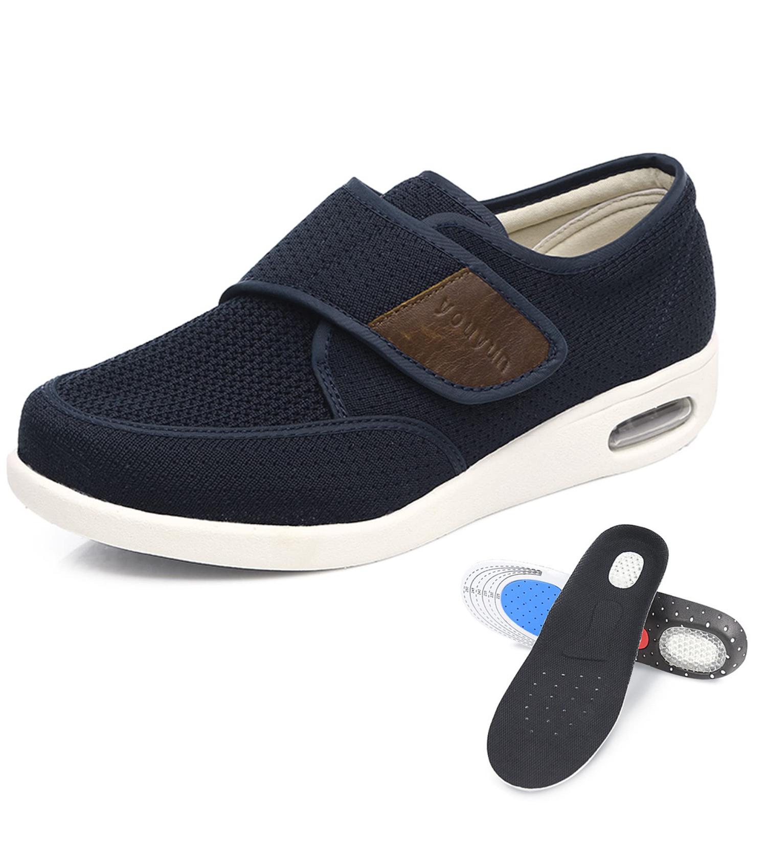 Riutiru Men's Diabetic Shoes Wide Widths Walking Edema Sneakers - Ideal for Diabetes & Edema - Adjustable Strap - 7.5 Blue - Buy Online on GoSupps.com