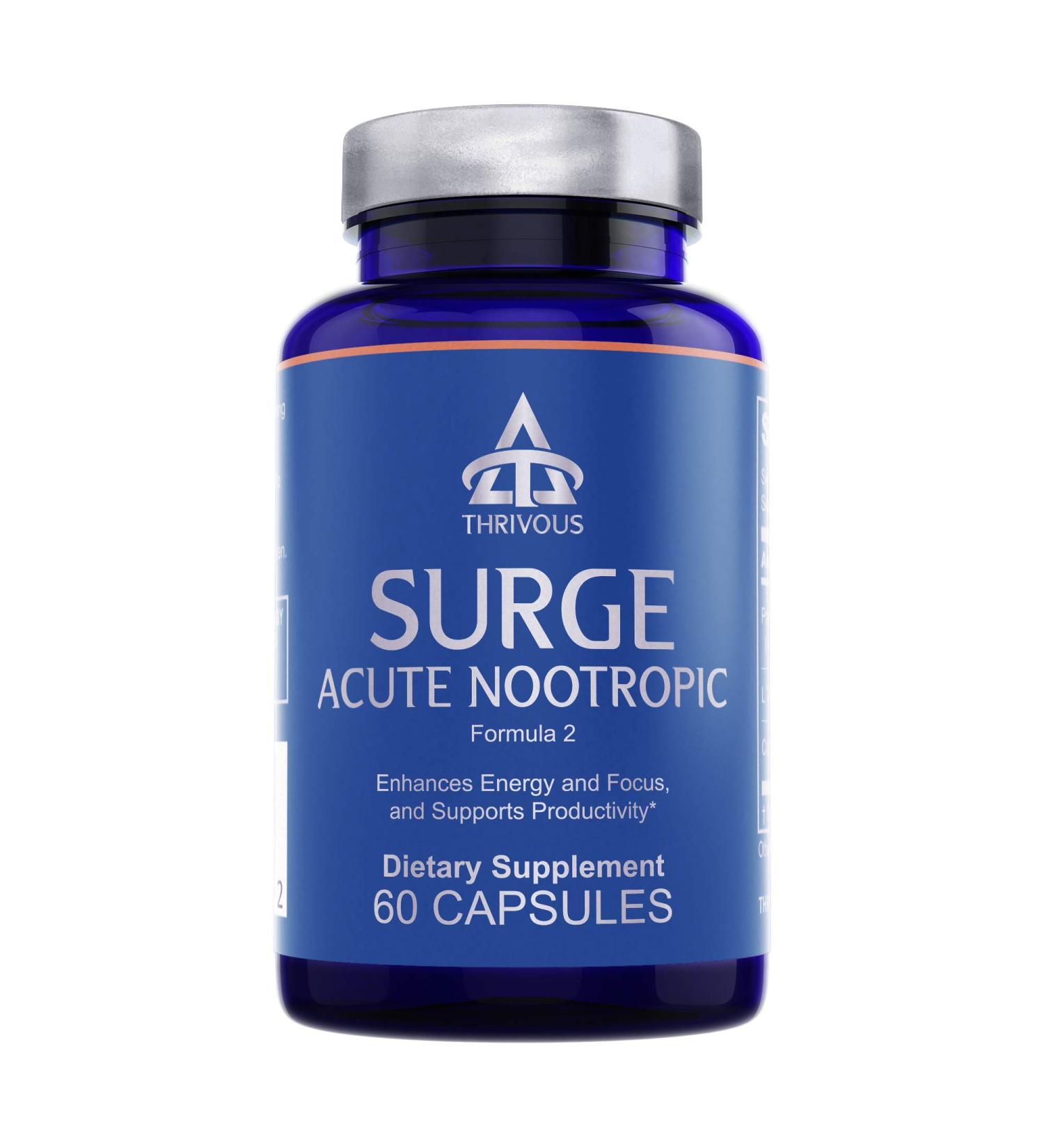 Thrivous Surge - Jitter-Free Caffeine Pills with L-Theanine & Ginseng | 100mg Caffeine 200mg L-Theanine | Natural Nootropic Supplement - 60 Capsules - Buy Online on GoSupps.com