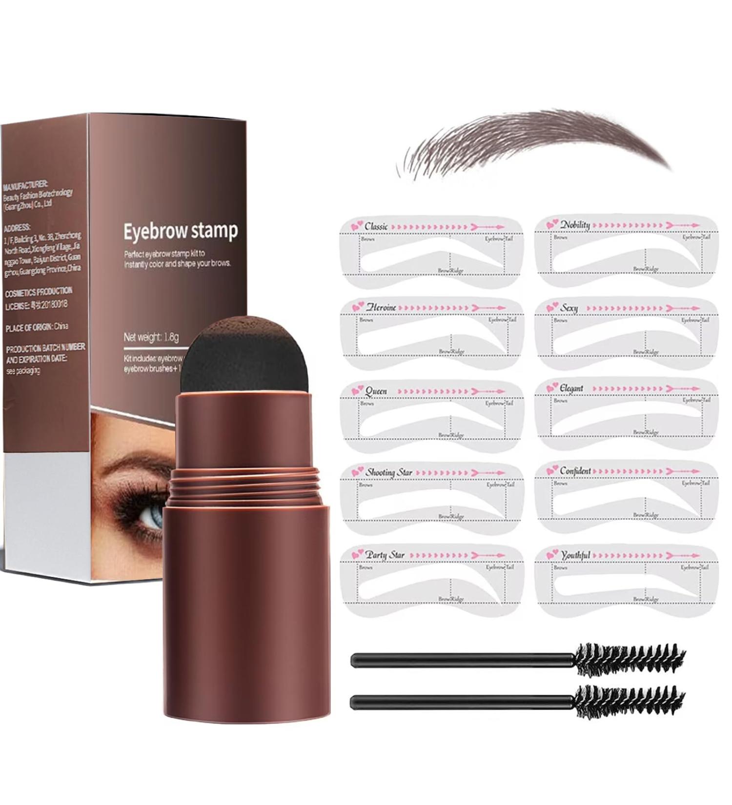 Eyebrow Powder Stamp Set - Reusable Dark Brown Eyebrow Stamp with Brushes & Stencils for Perfect Brow Formation | Home Salon Makeup Tools - Buy Online on GoSupps.com