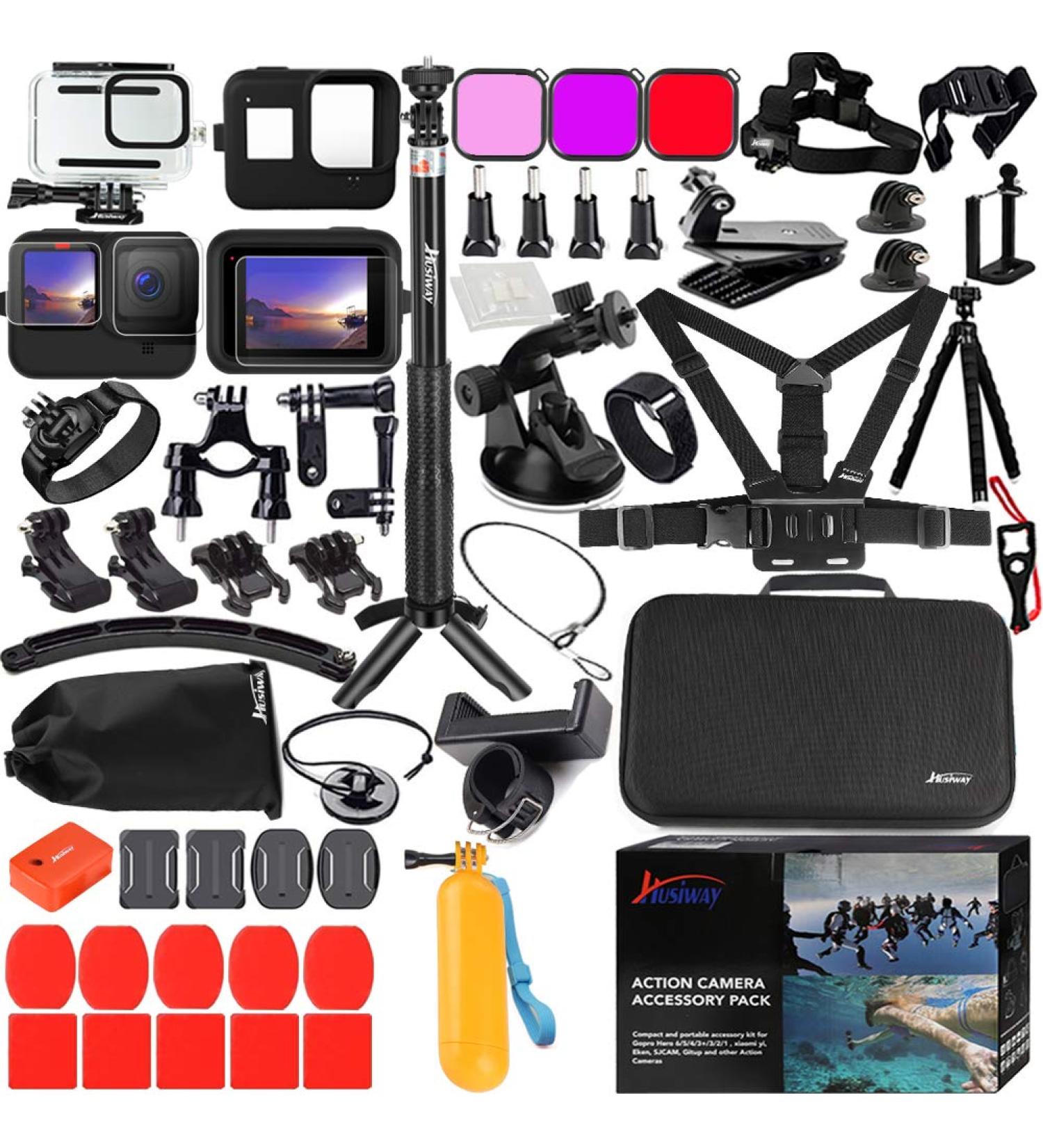 Husiway Gopro Hero 11/10/9 Black Accessories Kit - Waterproof Housing, Silicone Case, Glass Screen Protector Bundle for Action Camera - Buy Online on GoSupps.com
