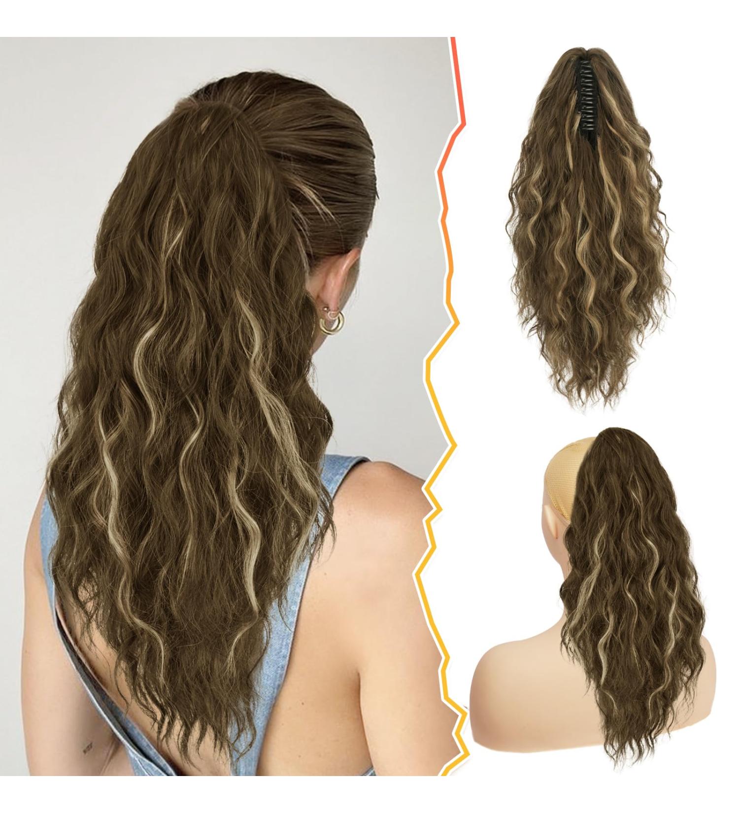 BARSDAR Long Curly Claw Clip Ponytail Extension - 18 Brown & Blonde Highlights | Synthetic Multi-Layered Ponytail Hairpiece for Women - Ideal for Daily Use & Parties - Buy Online on GoSupps.com