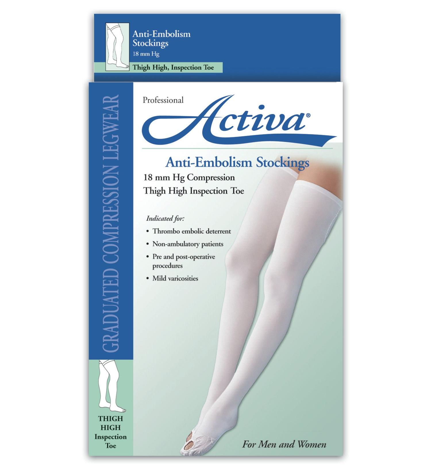Activa Anti-EMB 18 mmHg Thigh High Inspection Toe Stockings White X-Large