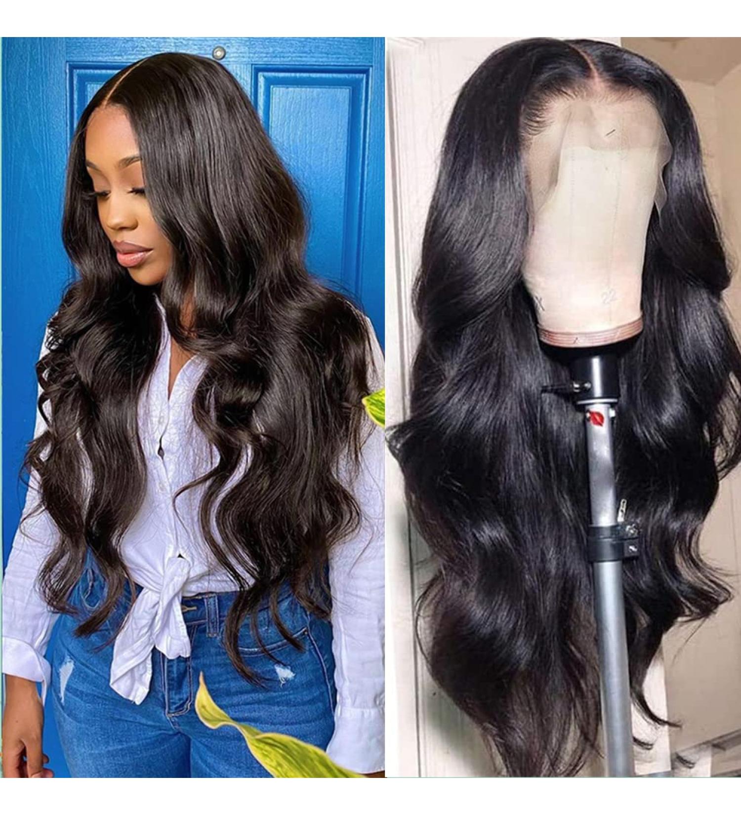 26 Inch Body Wave Lace Front Wig Human Hair | Pre-plucked 13x4 Frontal Wig for Women | Transparent Lace Front Wig with Baby Hair | Brazilian Virgin Hair | 150% Density | Natural Black - Buy Online on GoSupps.com