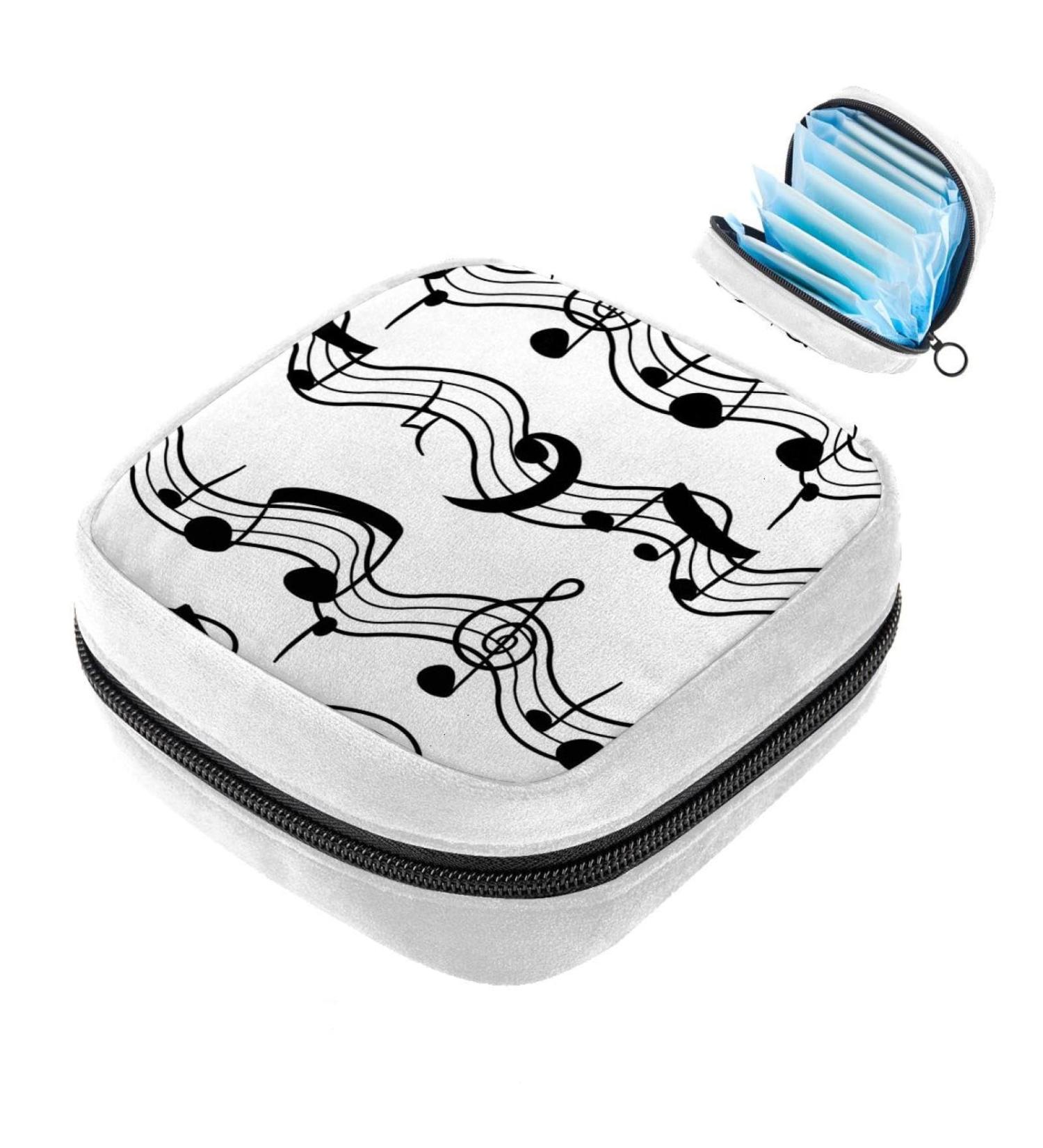 Music Notes Sanitary Napkin Storage Bag | Period Tampon Makeup Pad Pouch - Black Color - Buy Online on GoSupps.com