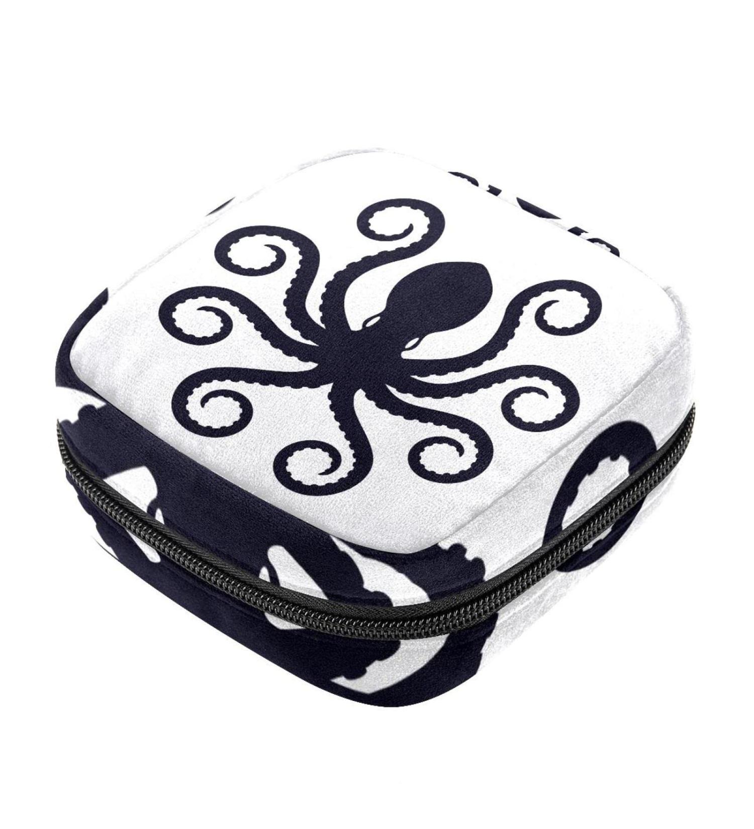 Octopus Silhouette Sanitary Napkin Storage Bag | Portable Period Pocket for Women & Teen Girls | Menstrual Cup Organizer - Buy Online on GoSupps.com