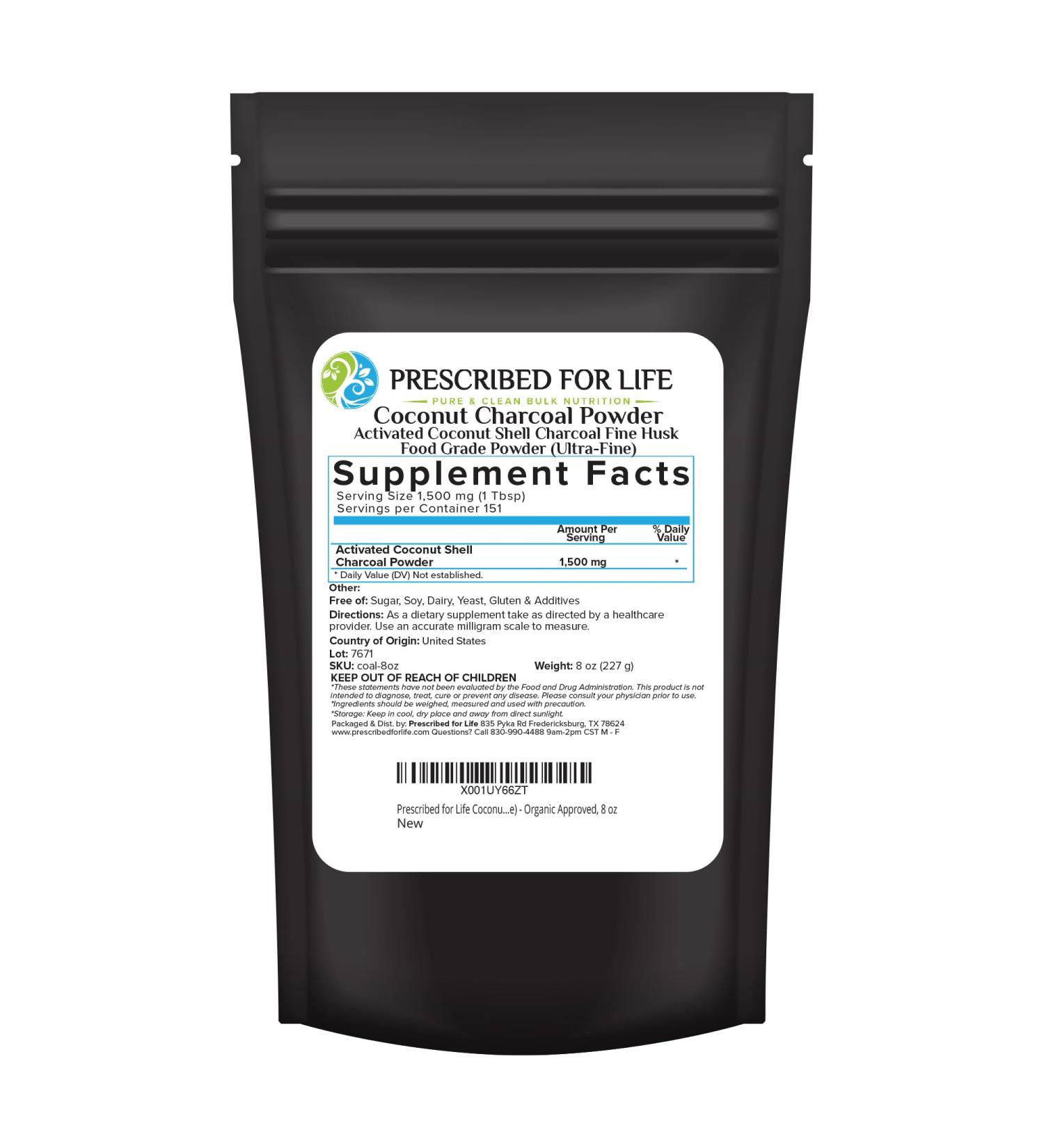 Prescribed For Life Activated Charcoal Powder Coconut Shell Charcoal Ultra Fine Husk Food Grade Powder (8 oz) - Buy Online on GoSupps.com