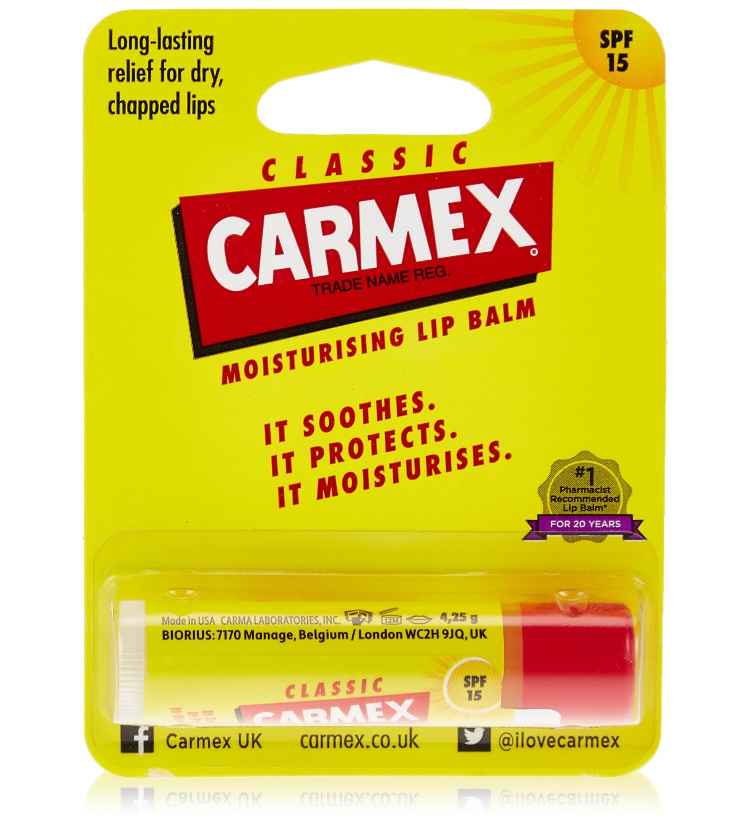 Carmex Classic Moisturising Lip Balm SPF 15 Stick | Hydrating Lip Care - 4.25g - Buy Internationally - Buy Online on GoSupps.com
