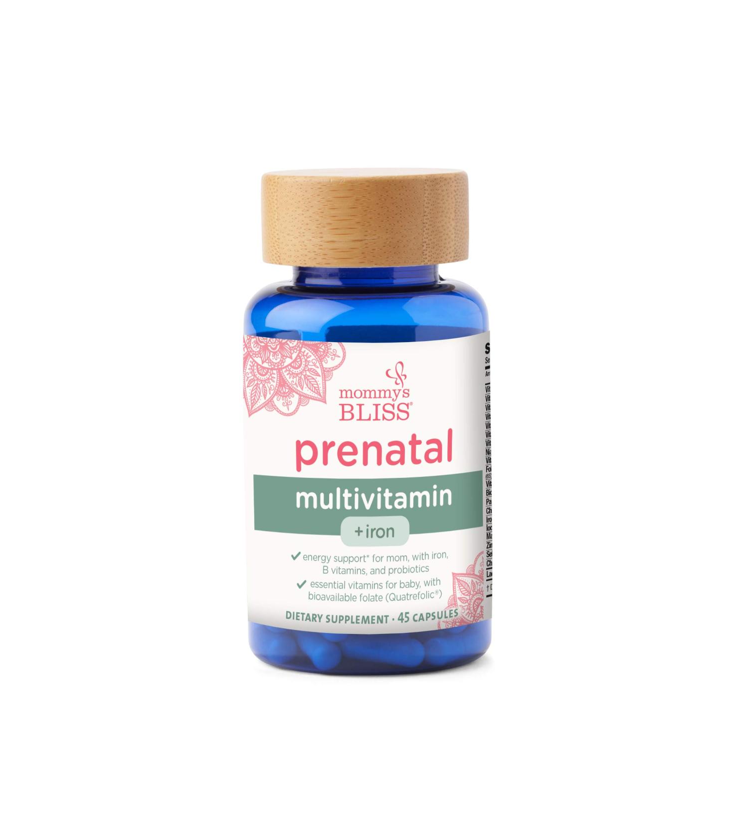 Mommy's Bliss Prenatal Multivitamin with Iron, Folic Acid & Probiotics | Vegan & Gluten Free | Supports Baby Development & Mom's Immunity | 45 Servings - Buy Online on GoSupps.com