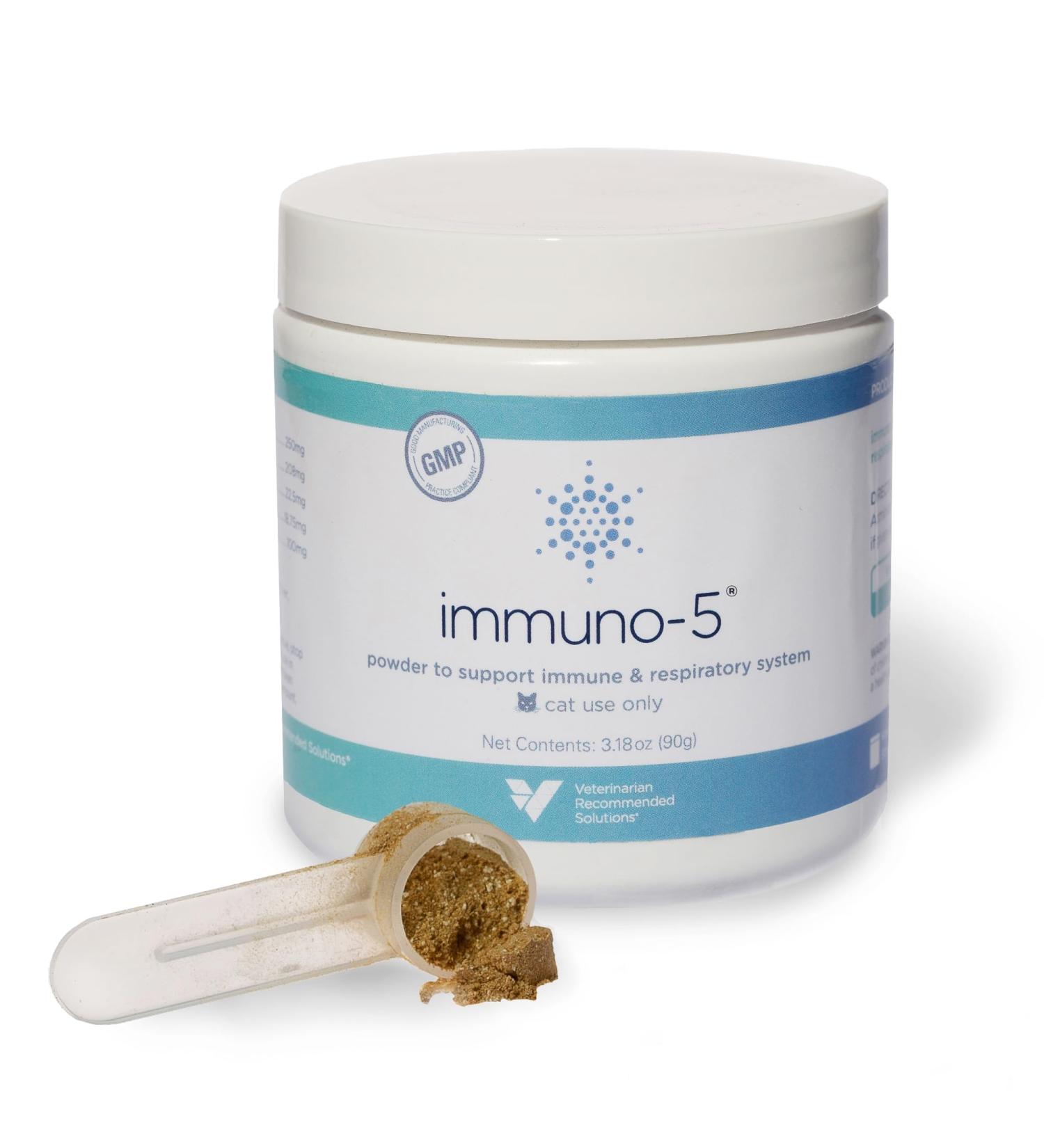 Immuno-5 Immune & Respiratory Support Powder for Cats from Veterinarian Recommended Solutions with L-Lysine Omega-3 & Egg Yolk - Buy Online on GoSupps.com
