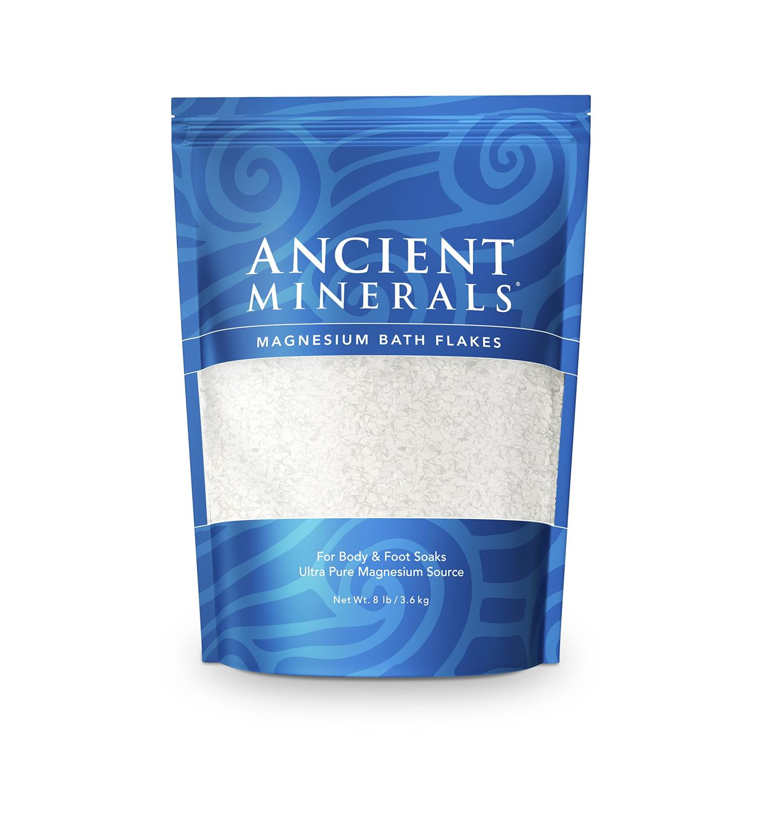 Ancient Minerals Magnesium Bath Flakes - Natural Salts for Relaxation & Muscle Relief - 8 lbs - Buy Online on GoSupps.com