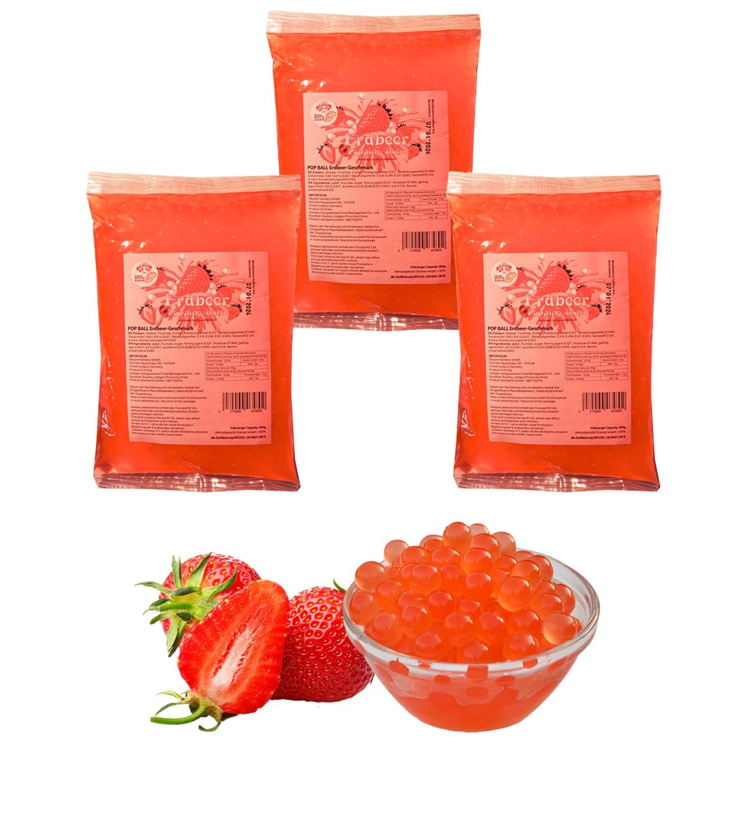 Buy Vegan Strawberry Bubble Tea Popping Boba Mix - 3 x 600g Gluten-Free Fruit Beads | ISO Certified DIY Topping - Buy Online on GoSupps.com