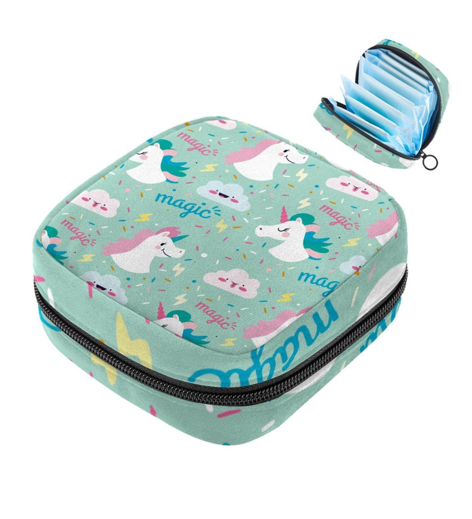 Shop Cute Unicorn Menstruation Pad Bag with Zipper | Women's Napkin & Tampon Collection Bags - Fun & Stylish Design - Buy Online on GoSupps.com