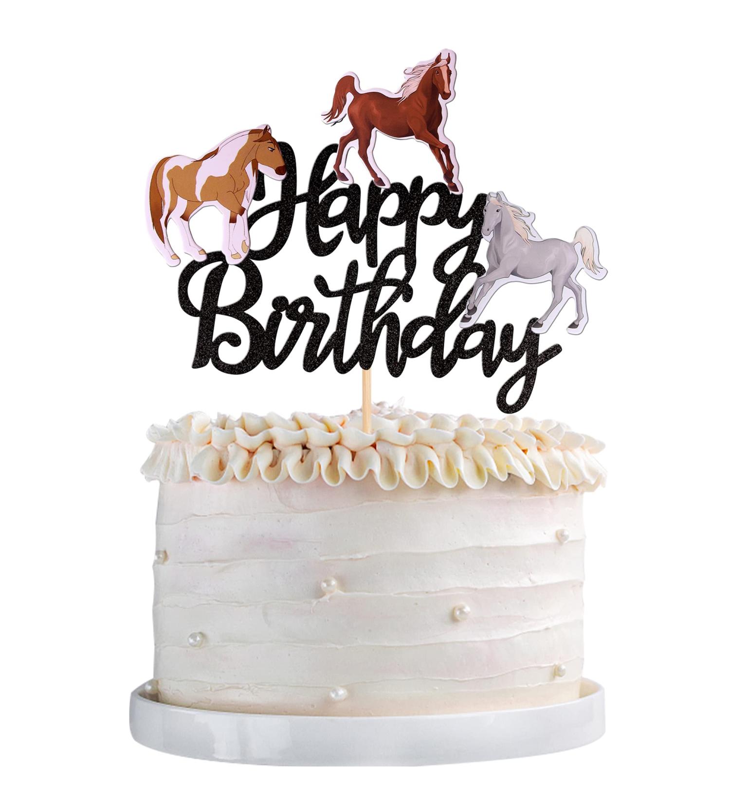 1 piece of horses Tortendendeco Birthday Cake Topper Wild Animal Muffin Kuchen Deko Horse Birthday Decoration Horses Tortendendeko For Baby Shower Birthday Topic Cake Decorations Black Horse-Schwarz Happy Birthday