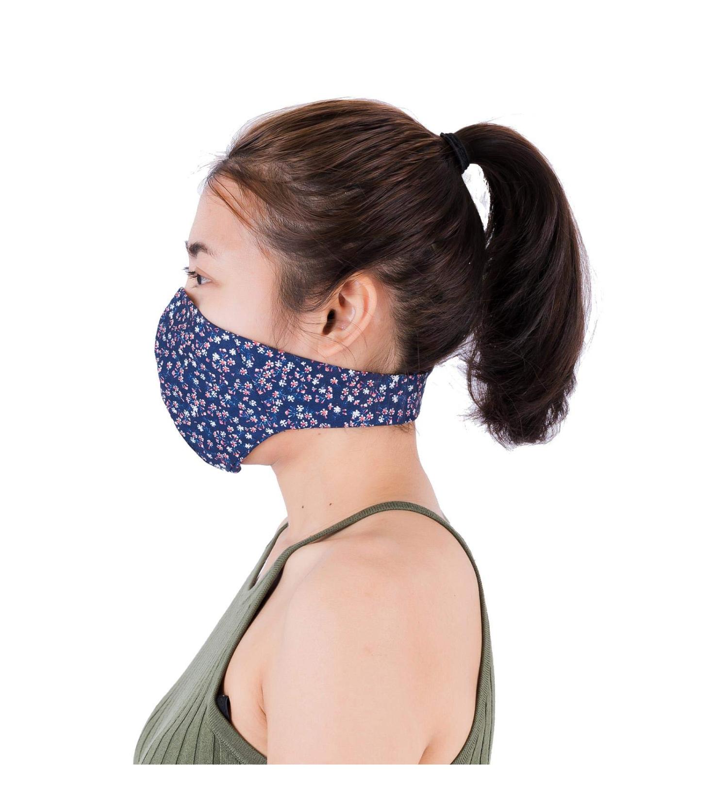 LOFBAZ Floral Navy Blue Cloth Face Coverings - Washable Adjustable Reusable with Nose Wire & Filter Pocket | International Shipping - Buy Online on GoSupps.com