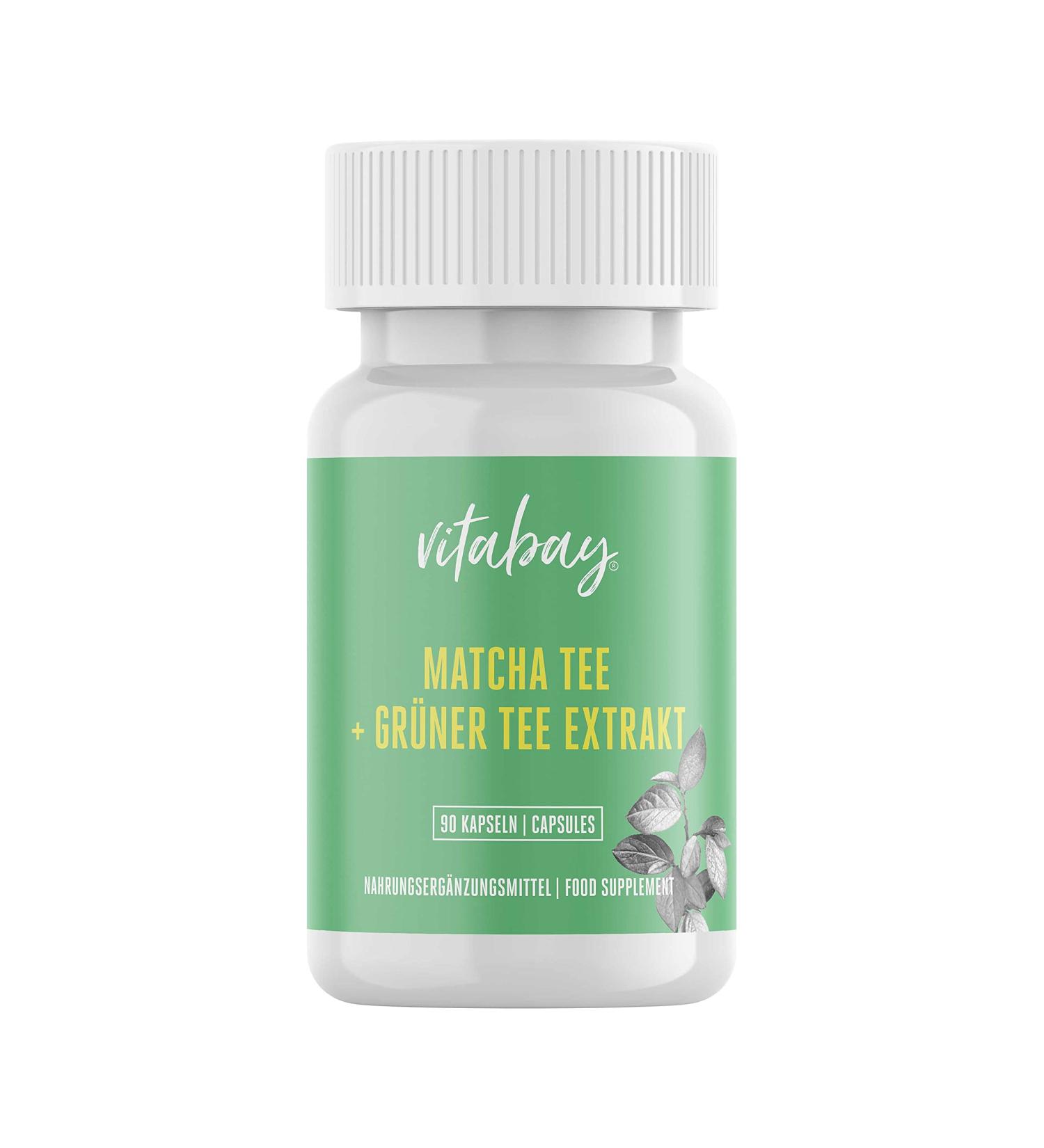 Vitabay Matcha Tea & Green Tea Extract 700mg - 90 Vegan Capsules with EGCG & Polyphenols | Premium Quality Bioavailable | Made in Germany - Buy Online on GoSupps.com