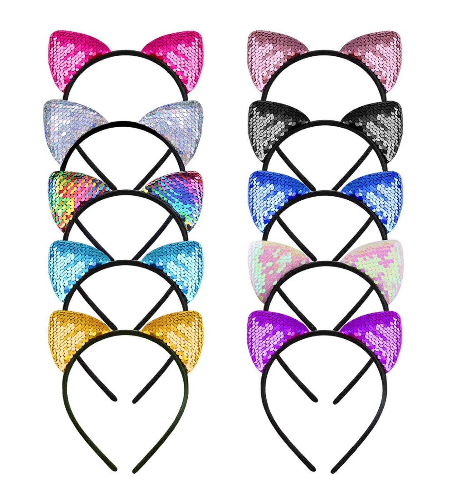 Reversible Sequins Cat Ears Headbands Set for Girls and Women - Pack of 10 | Hair Accessories - Buy Online on GoSupps.com