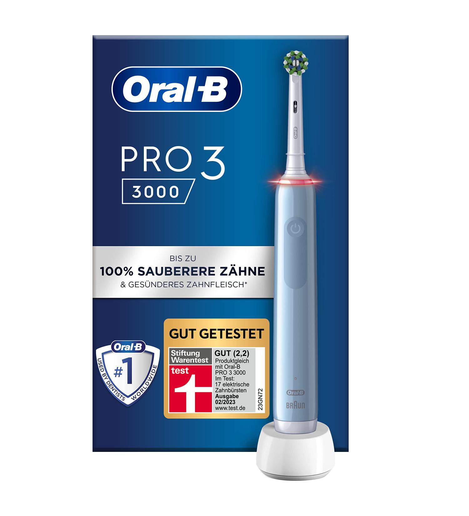 Oral-B Pro 3 3000 CrossAction Electric Toothbrush - 3 Cleaning Modes 360 Pressure Sensor Gift for Men & Women - Blue - Buy Online on GoSupps.com