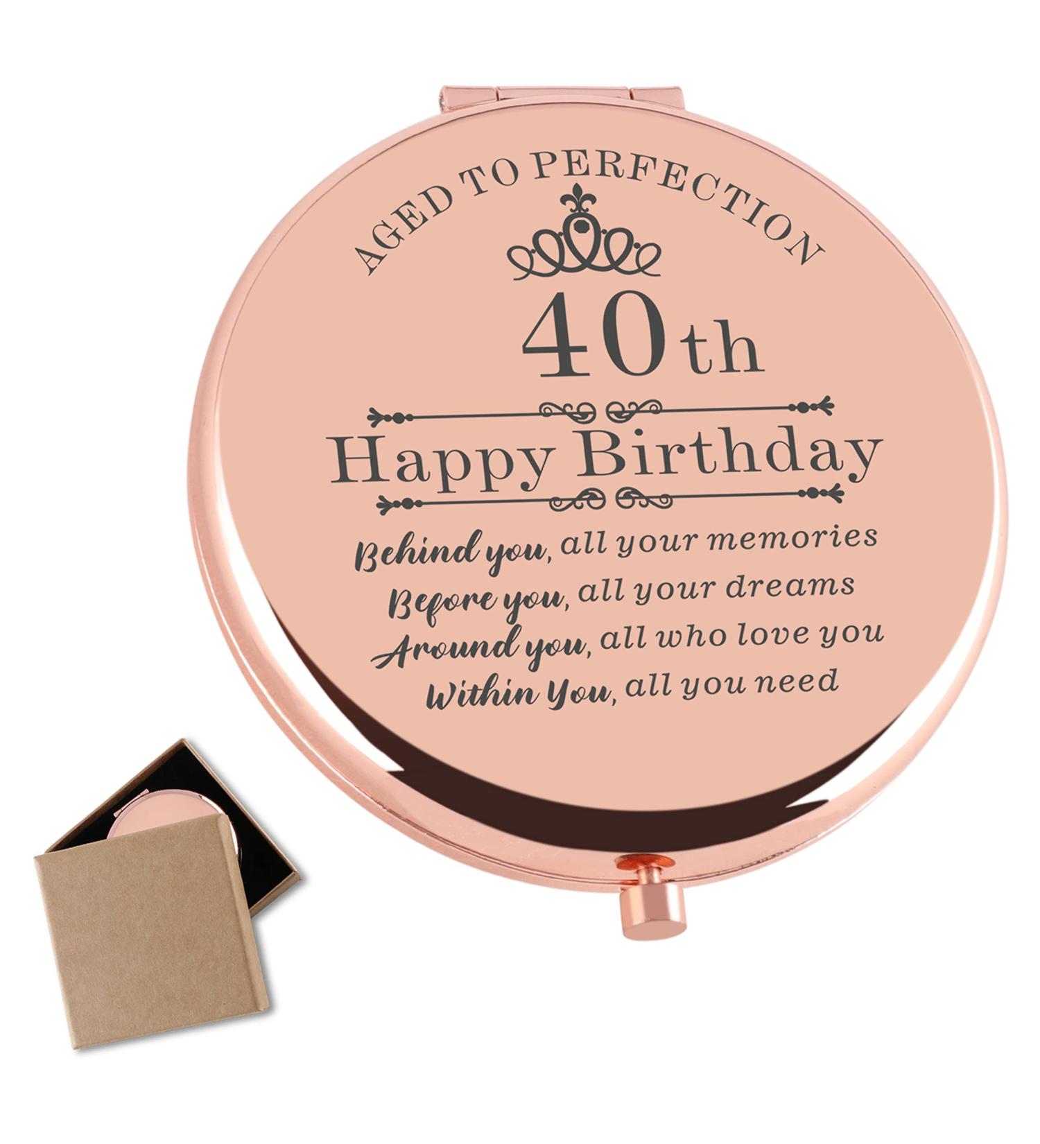 Rose Gold Compact Makeup Mirror - 40th Birthday Gift for Women | Ideal Present for Wife, Mom, Aunt, Sister | Turning 40 Celebration - Buy Online on GoSupps.com