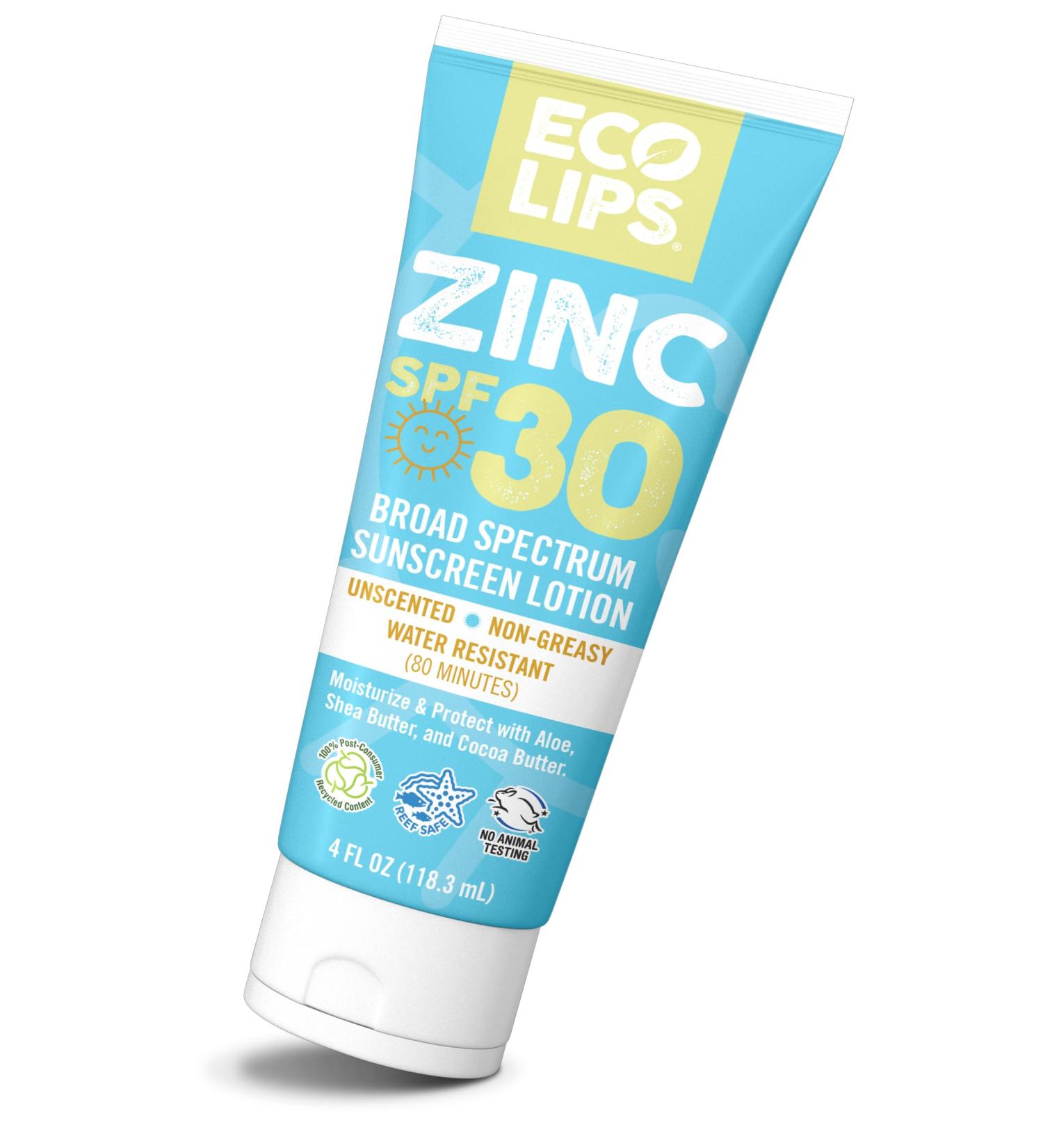 Buy Eco Lips SPF 30 Zinc Mineral Sunscreen Lotion - Reef Safe Water Resistant Natural Ingredients - 4 oz Made in USA - Buy Online on GoSupps.com